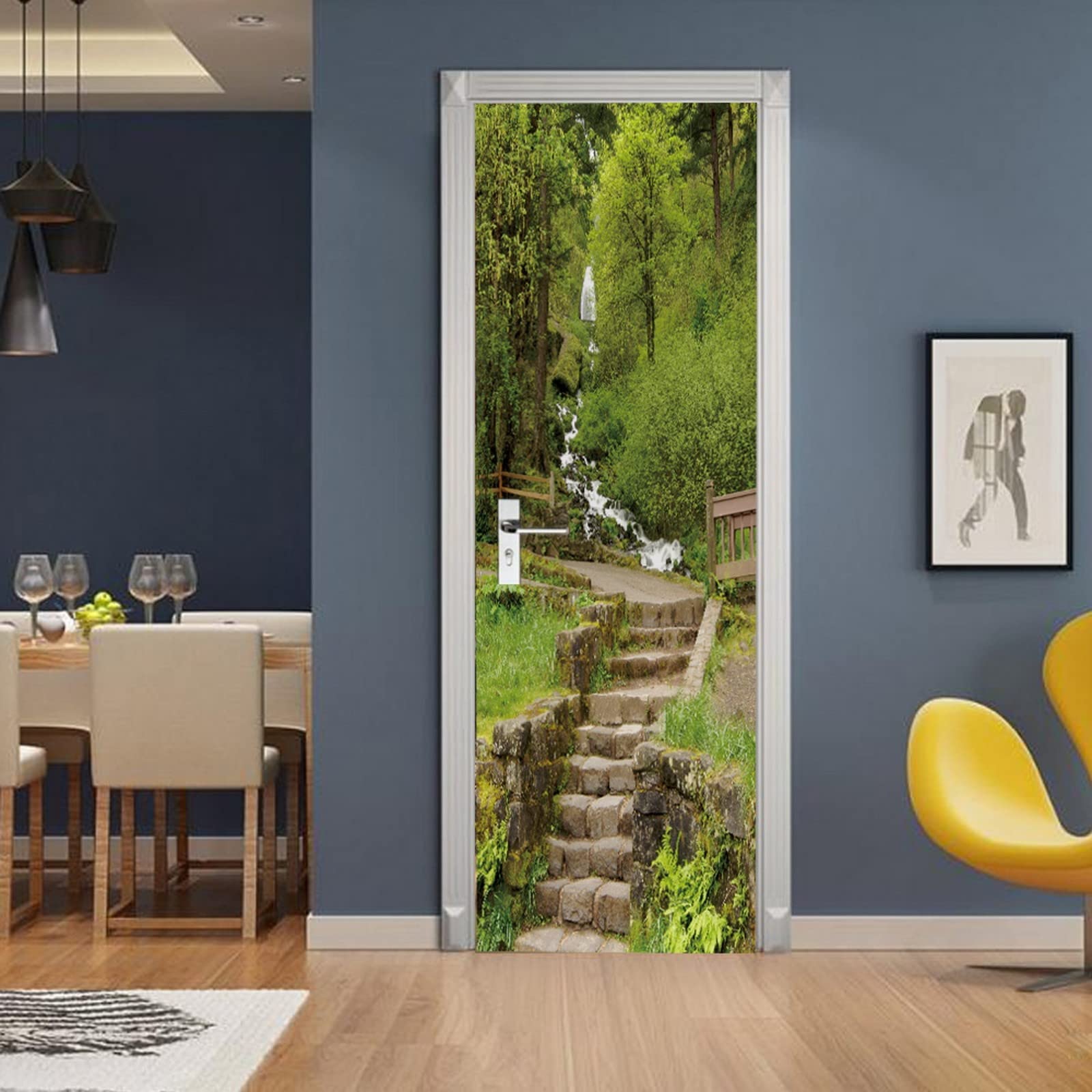 A.Monamour Adesivo Porta Autoadesiva 3D Entrata Alla Cascata Di Wahkeena Nel Columbia River Gorge Oregon Vinile PVC Adesivi per Porte Interne Pellicola Poster Sticker Murale Parete Carta da Parati