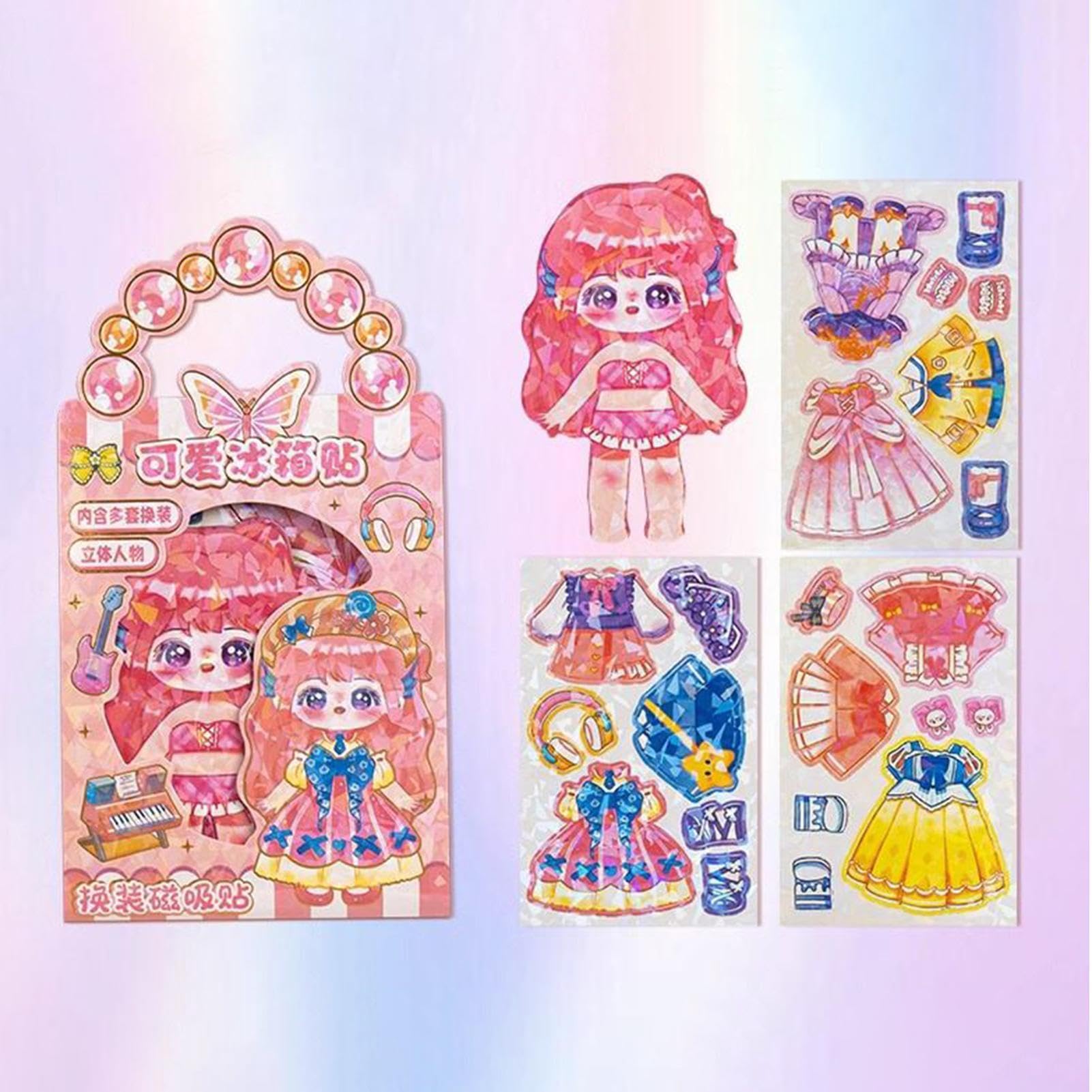 Generico Bambola Magnetica da Vestire - Giocattolo Magnete Frigo in Carta Vestiti Mix Match | Bambola di Carta Stile Anime per Bambini, Ragazze | Regalo Compleanno Gioco di Ruolo Creativo