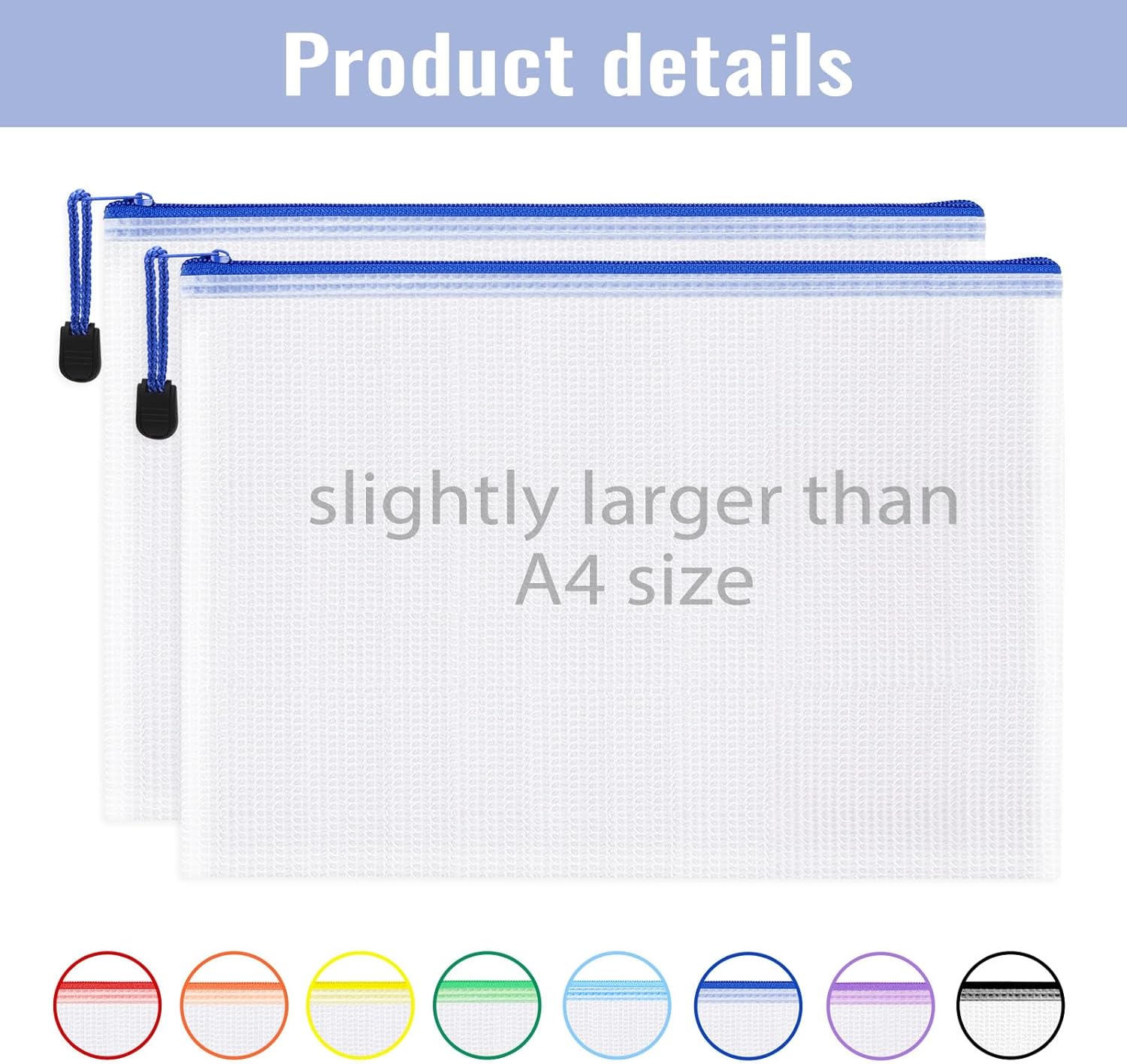 EOOUT 32pcs A4 Zipper Pouch Bags, Mesh Pouch Bags with Labels for Board Games & Puzzles Supplies, Waterproof Document Zipper Cases for School Toys Office Cosmetics Travel Storage,8 Colors - Image 3