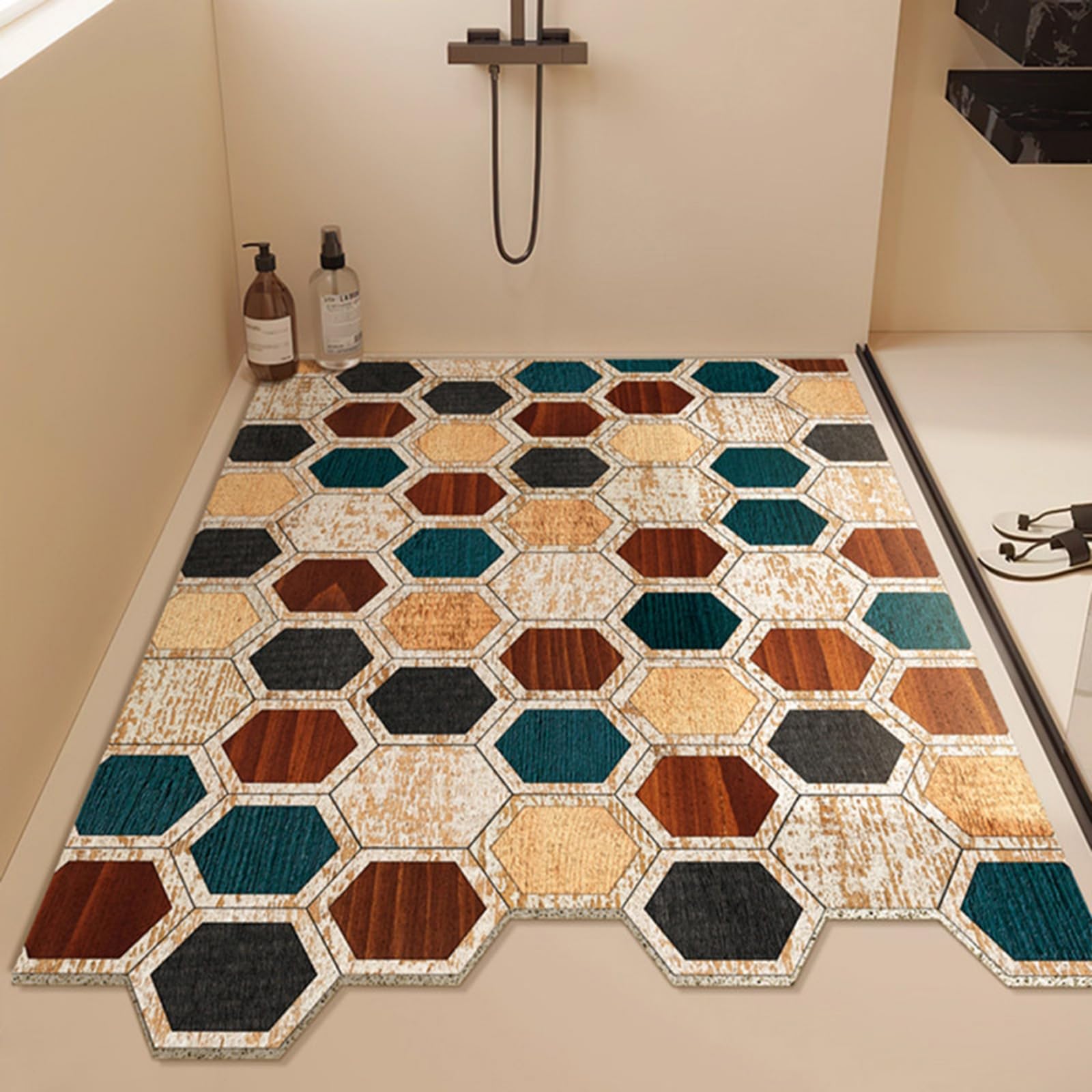 Surwin Tappetino Doccia Antiscivolo Ritagliabile (Verde,80x120cm) | Piastrelle Moderne, Tappeto da Bagno in Luffa PVC Morbido, Comfort per Piedi, Senza Ventose, con Scarico Asciugatura Rapida