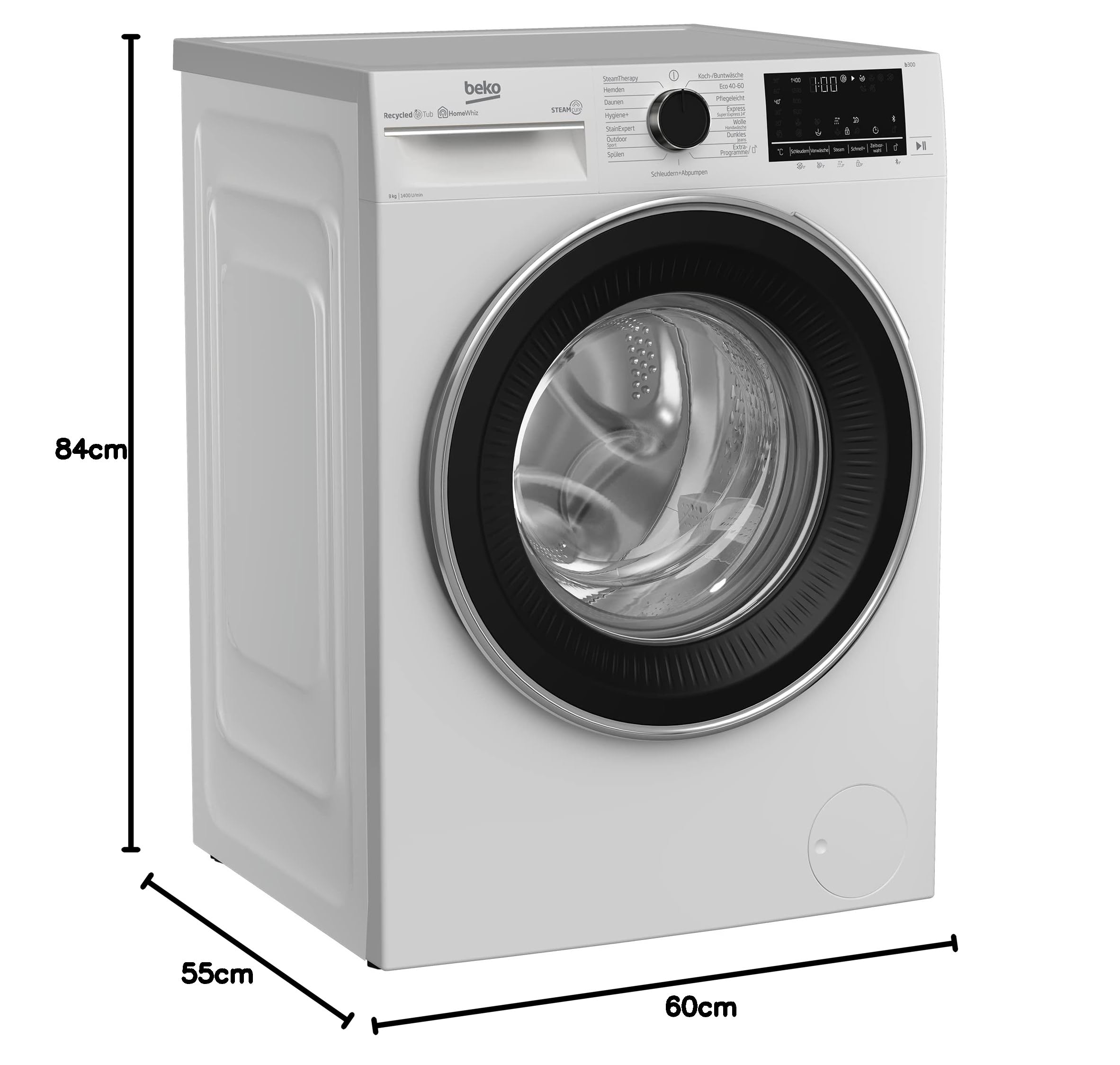 Beko B5WFU58415W b300 Waschvollautomat, Waschmaschine, 8 kg, 1400 U/min, Nachlegefunktion, SteamCure Dampffunktion, allergikergeeignet, AquaWave Schontrommel, Bluetooth-Steuerung, Weiß