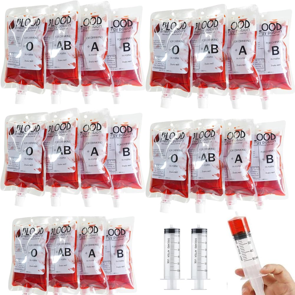 Durnydt Clear 20 Packs Halloween Blood Bags For Drinking Blood Bags 250Ml Halloween Party Drink Containers For Vampire Hospital Zombie Theme Party Favors Costume Props Halloween Party Decoration