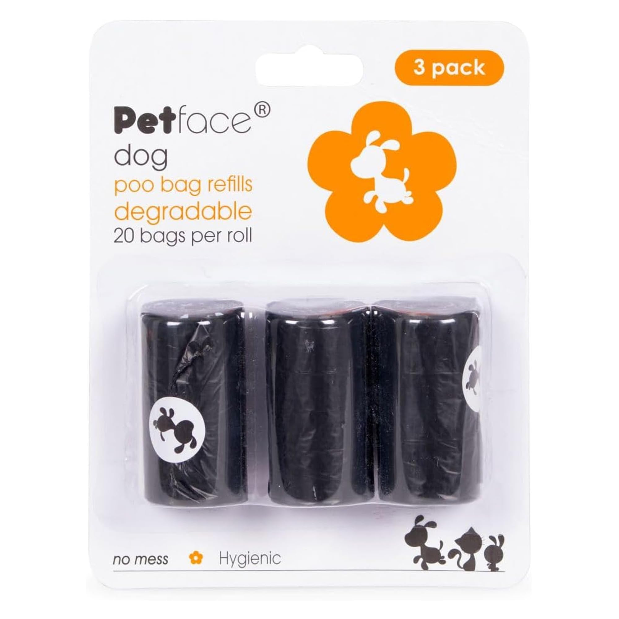 Petface Black Dog Poo Bags 60 Pack - Black