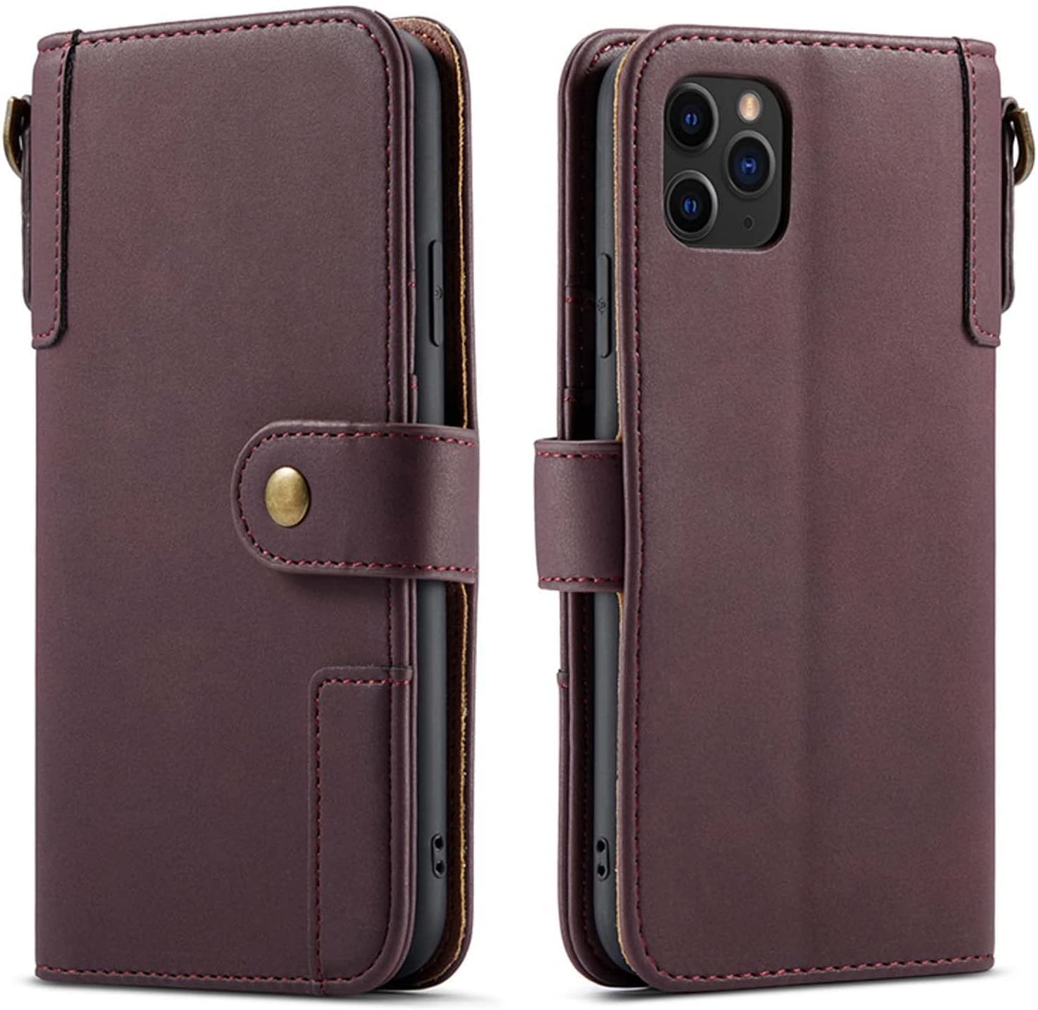 Funda de cuero para iPhone 13 Pro a prueba de golpes con tapa roja 8