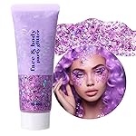 DAGEDA Purple Body Glitter Gel, Holographic Face Glitter Body Gel Rave Party Accessories, Chunky Glitters for Face Hair Nails, Cosmetic Laser Powder Festival Sequins Paint Makeup