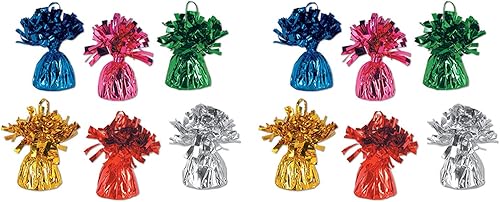 Beistle 50804-ASST 12 Piezas Color Surtido, globo de pesos con envoltura metálica