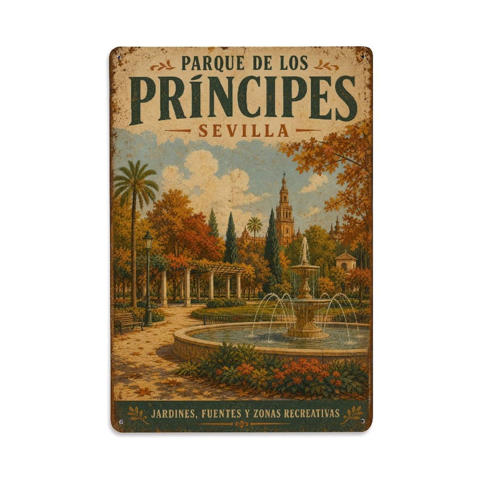 Huiyhb 8X12inch(20X30cm) Vintage Travel Parque Principes Seville Gardens Park Metal Tin Sign