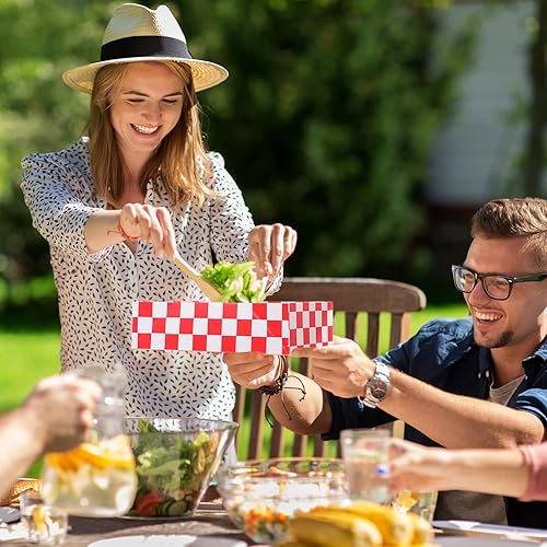 Miniatura 7 de Norme Bandeja de cartón rojo a cuadros de 8.6 x 5.5 x 2.3 pulgadas, bandeja de papel desplegable de 4 esquinas para servir aperitivos, caja de