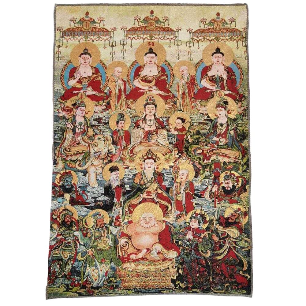 Thangka Silk Embroidery Tibetan Buddhism Ten Thousand Buddha Picture Tangka Thangka Seat Wall Hanging for Home Décor Tapestry Meditation