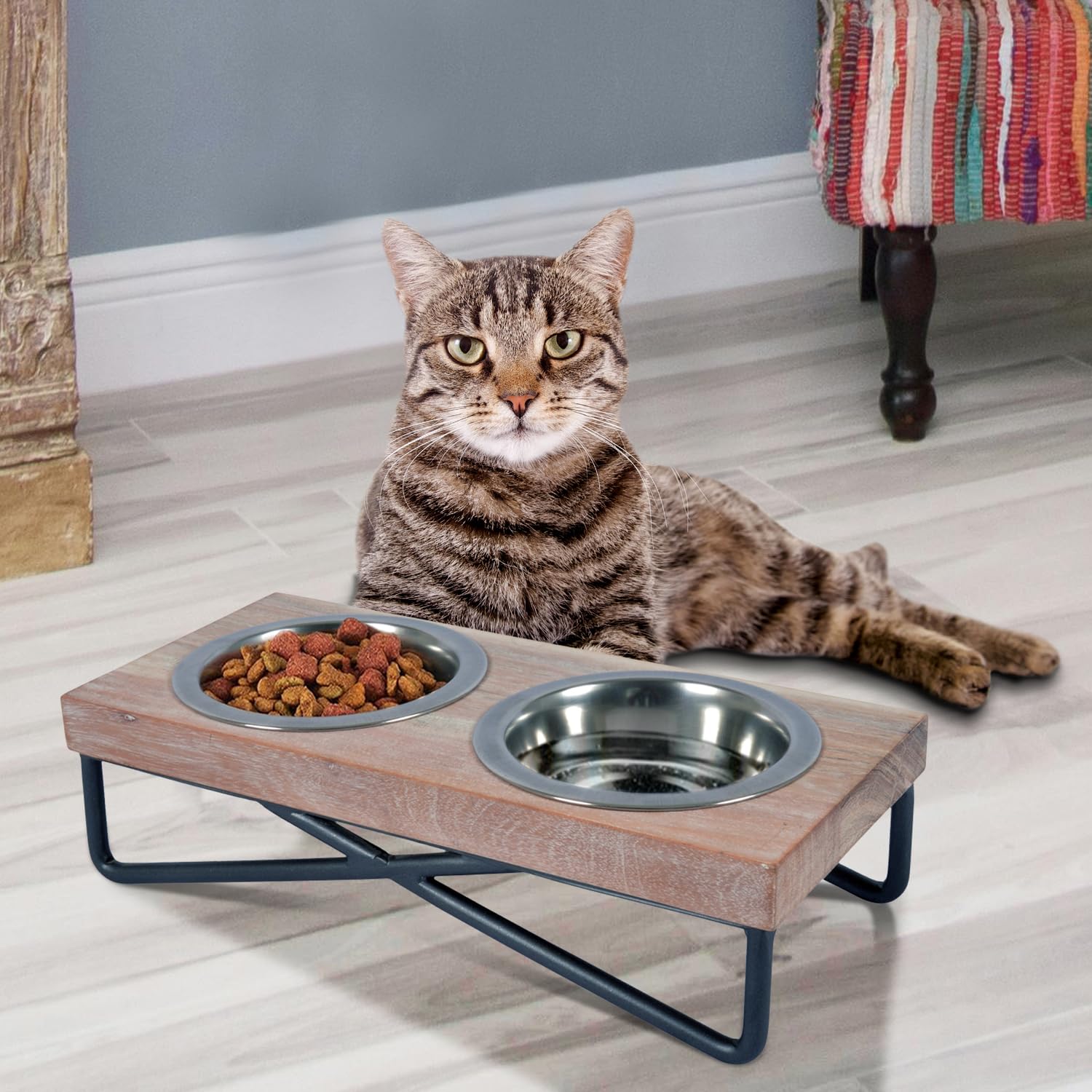 Pure Souls Jasmine Pet Feeder, Natural Acacia Wood Feeders Stand, Elevated Cat Bowls 250 ml, Food Water Diner, Durable Double Bowl Feeding Stands for Cats - Small (33 x 15 x 9 cm) (B0D66PCGTK) Amazon Price History, Amazon Price Tracker