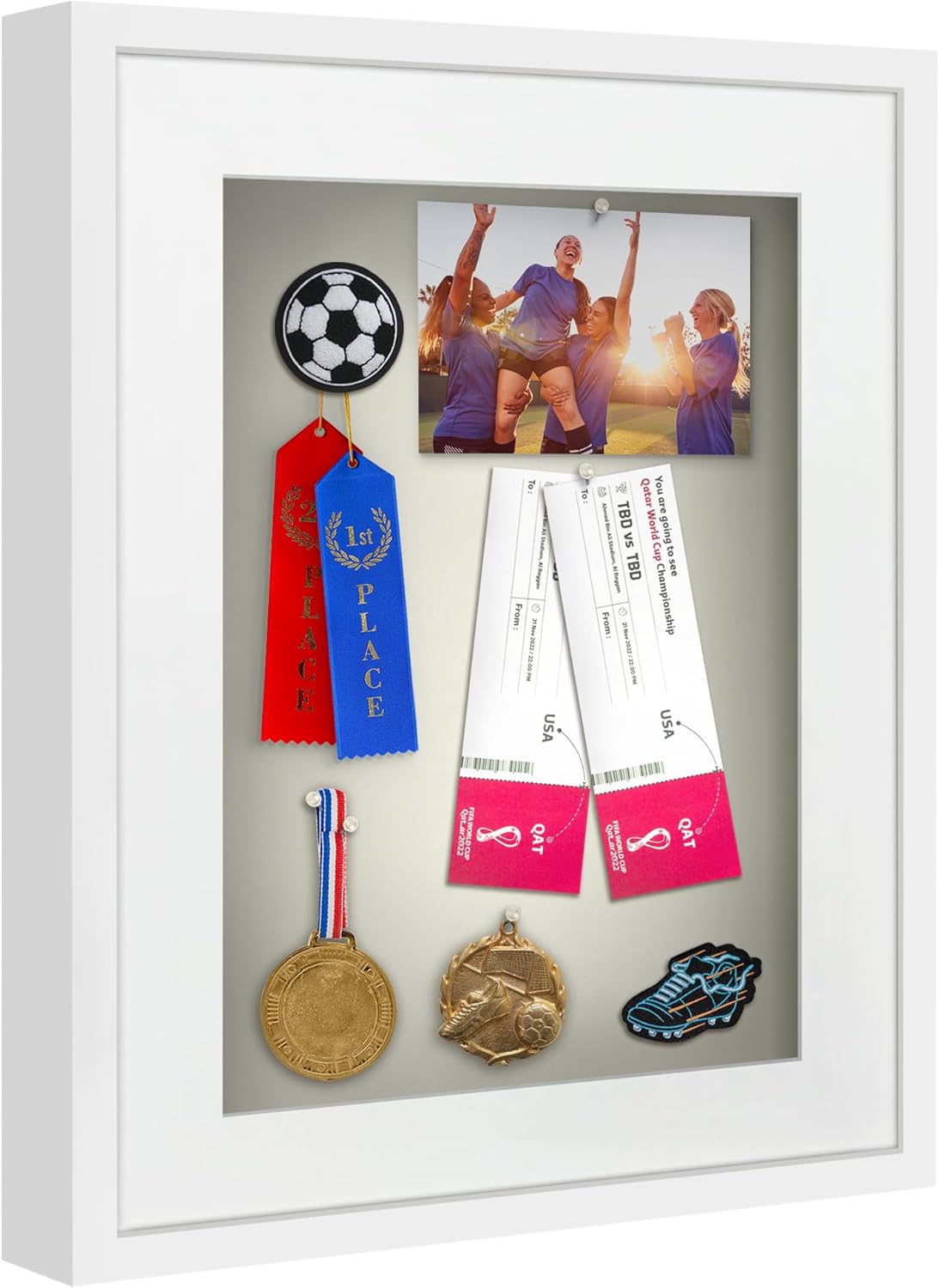 Americanflat 16x20 Shadow Box Frame with Polished Plexiglass - Use as 12x16 Frame with Mat or 16x20 Frame Without Mat - Silhouette Collection - White with Soft Linen Back White 16x20