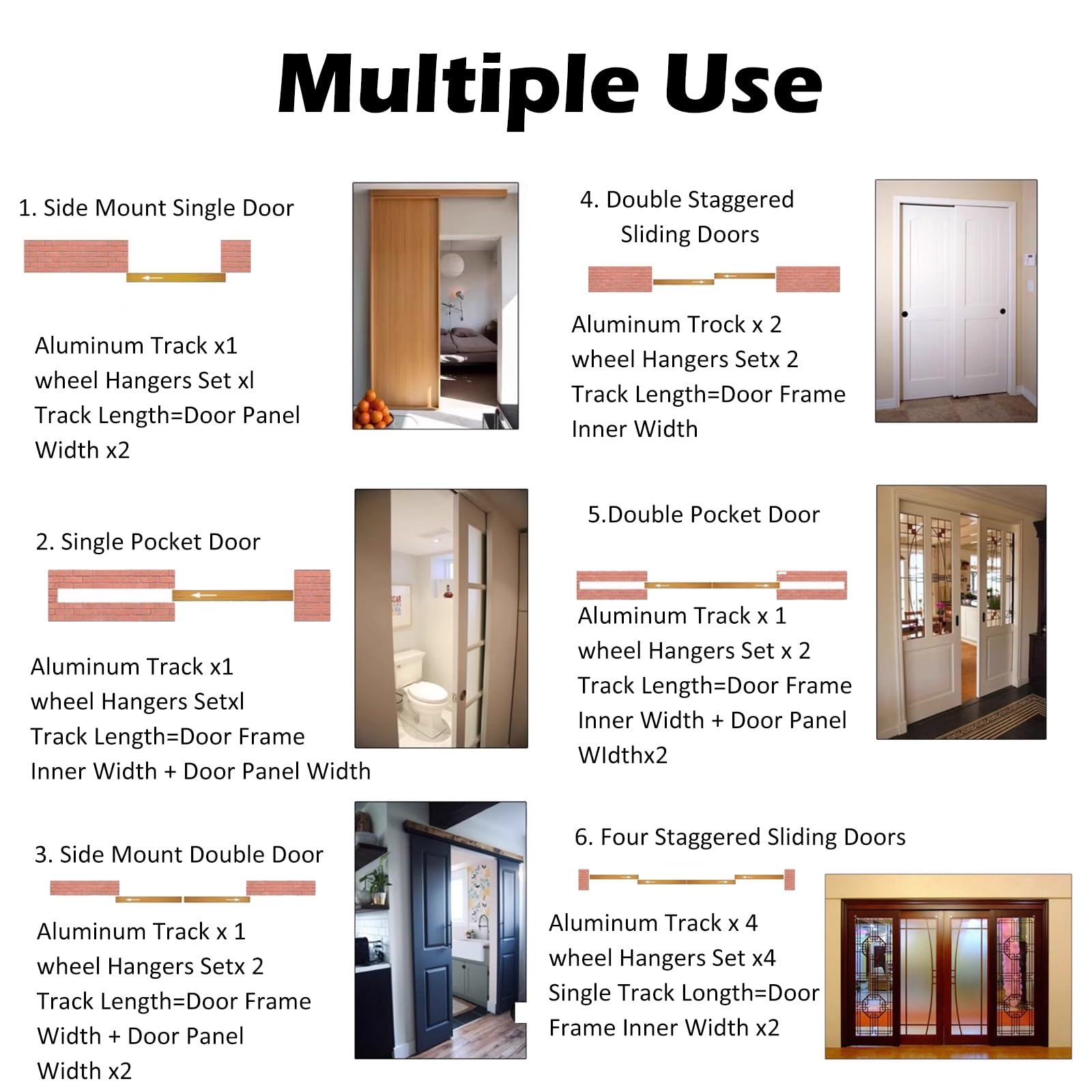 Kit de herrajes para puerta corredera, riel de derivación de 0,9 m con ruedas, accesorios impermeables para puertas de granero para armarios y armarios, acabado plateado y blanco personalizable