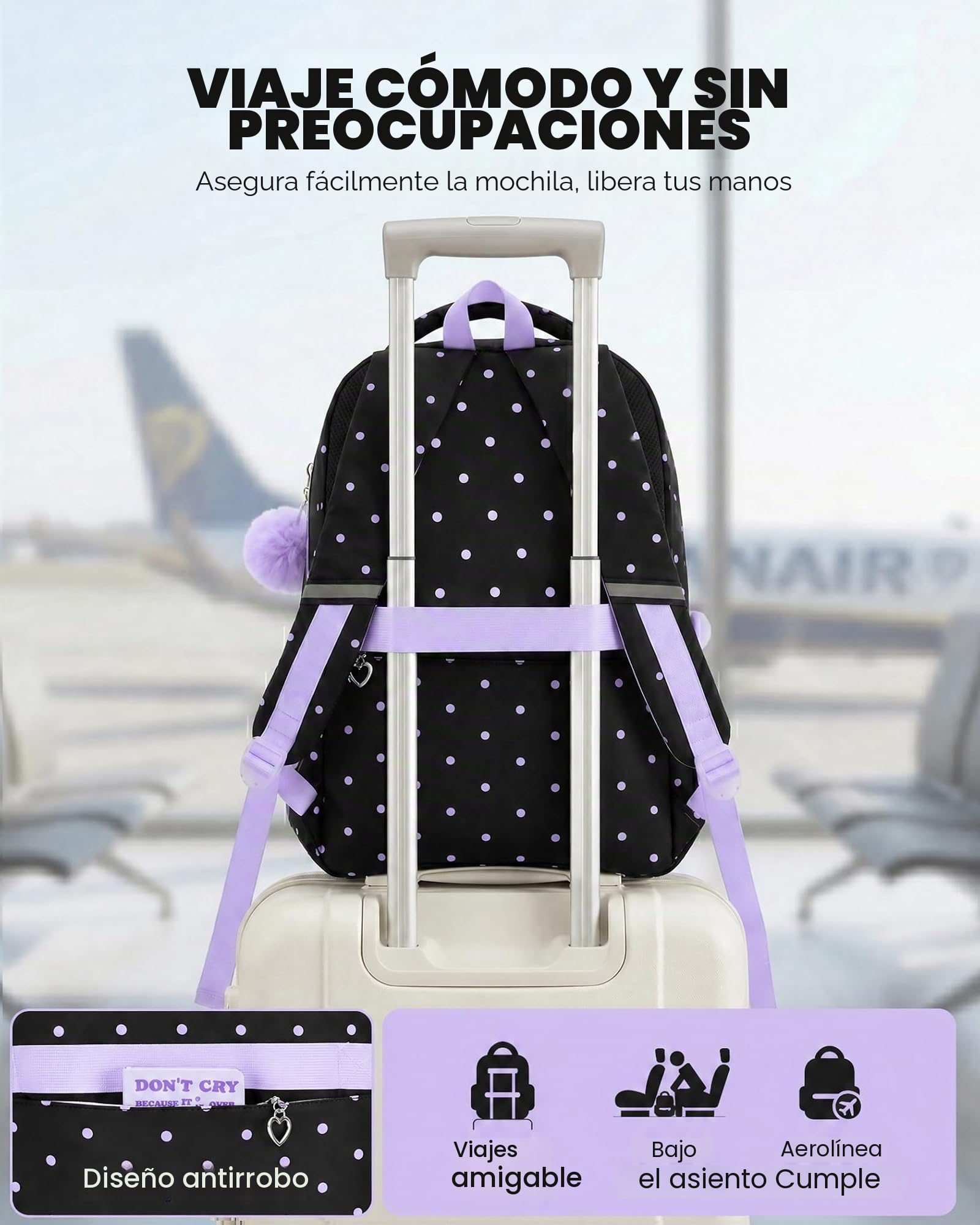 Amythe Mochila Escolar Niñas Clases de 1 a 6 Grande Ligero, Morado