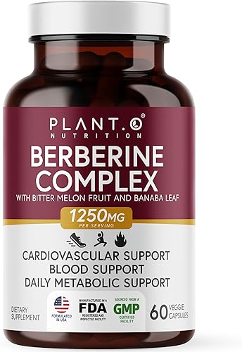 PLANT.O NUTRITION Suplemento de berberina - Complejo HCI de berberina de absorción 10 veces mayor con limón amargo y hoja de banaba - Colesterol y