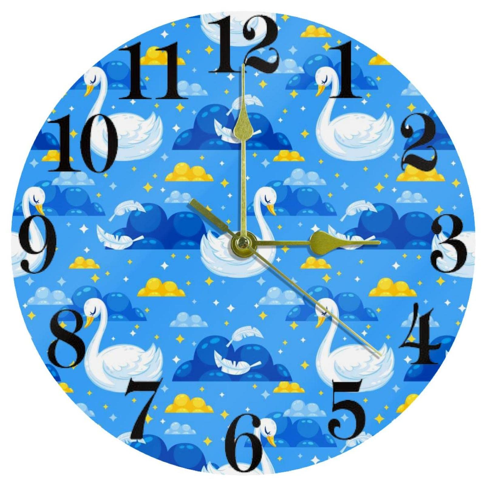 Horloge murale silencieuse Swan bleue contre le tic-tac pour maison