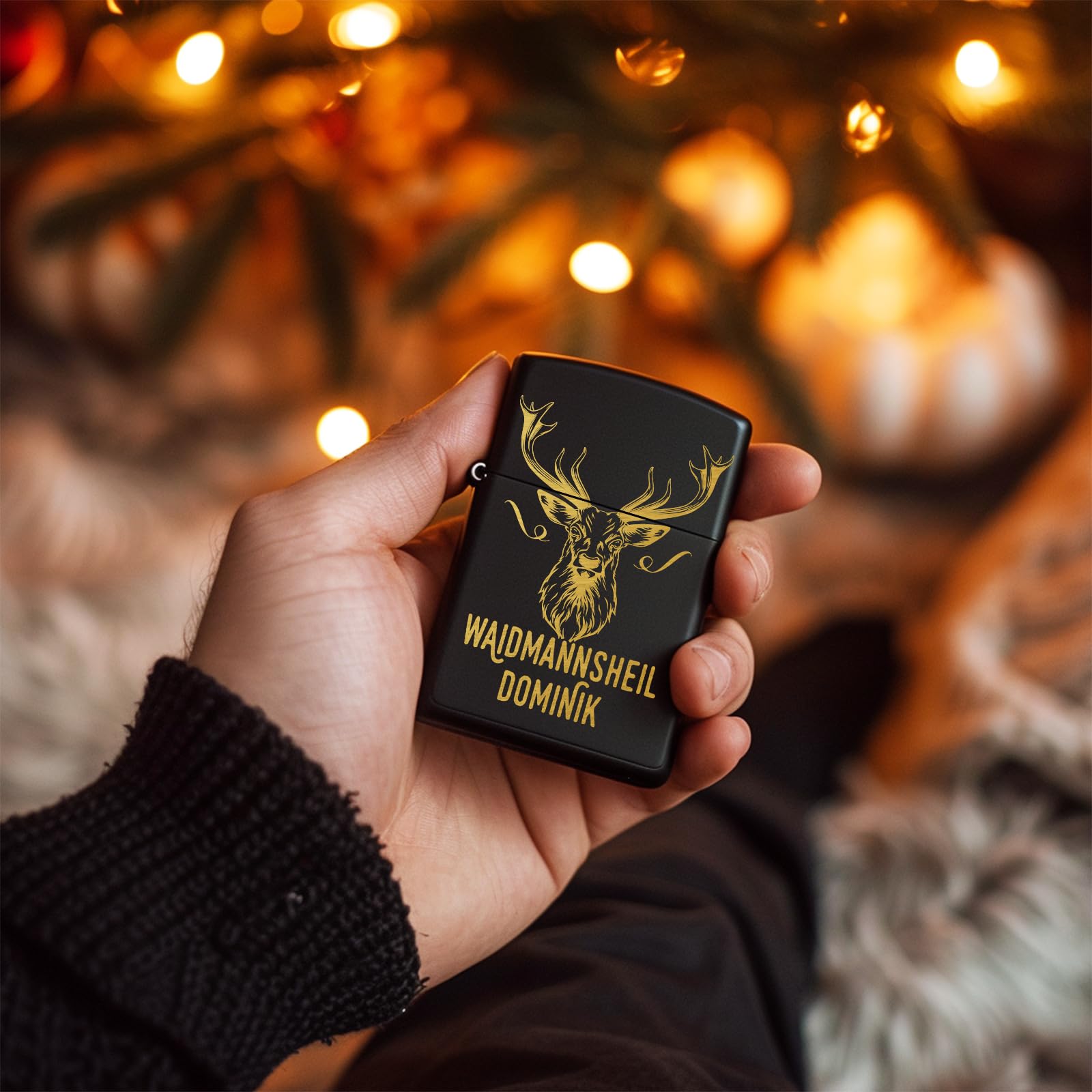Jeleń Zippo zapalniczka z grawerunkiem spersonalizowana | prezent dla myśliwych i myśliwych Zippo z pudełkiem na prezent, benzyną i krzesiwem