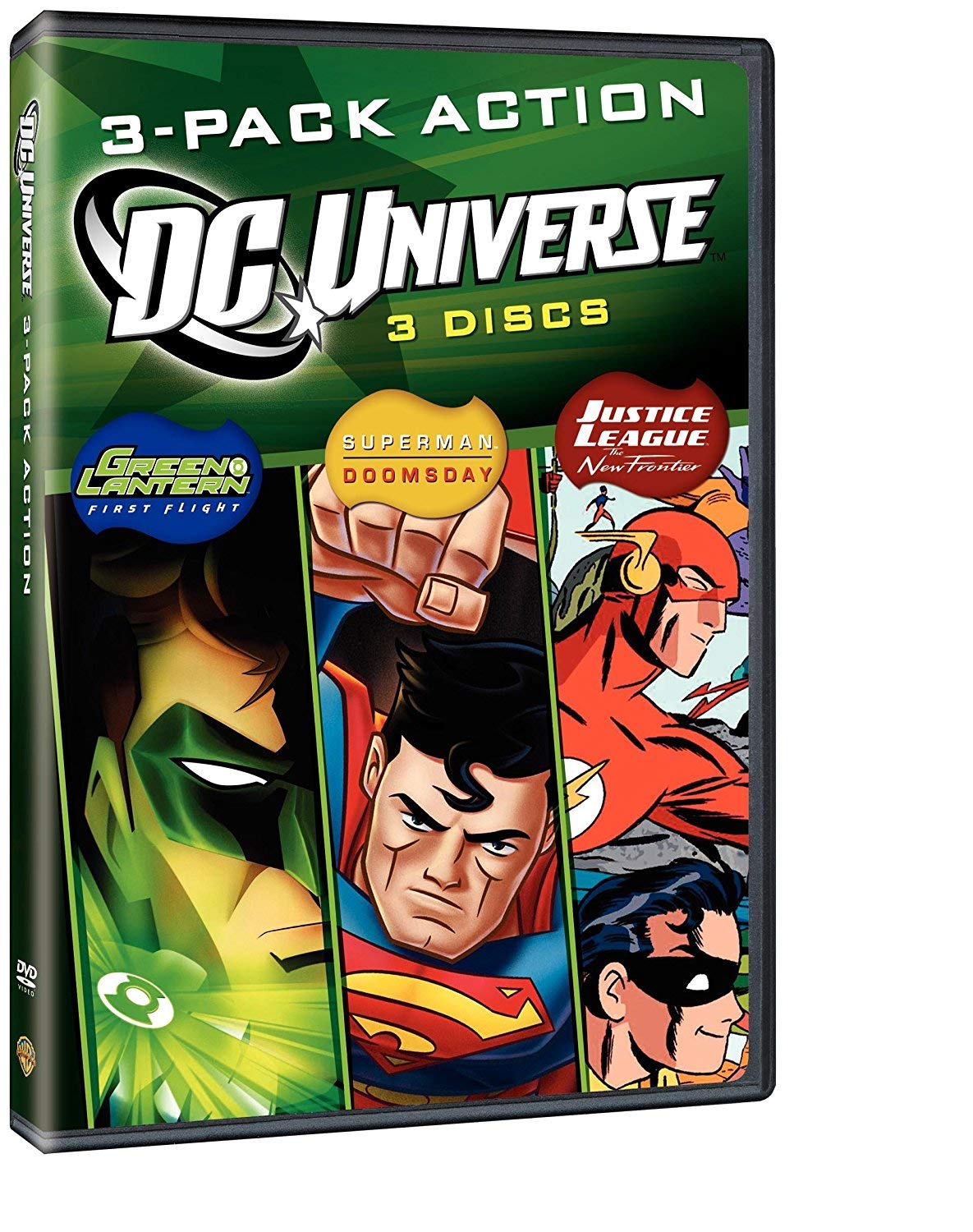 DC Universe Fun 3-Pack estuche de DVD ideal como regalo de cumpleaños para coleccionistas de cómics
