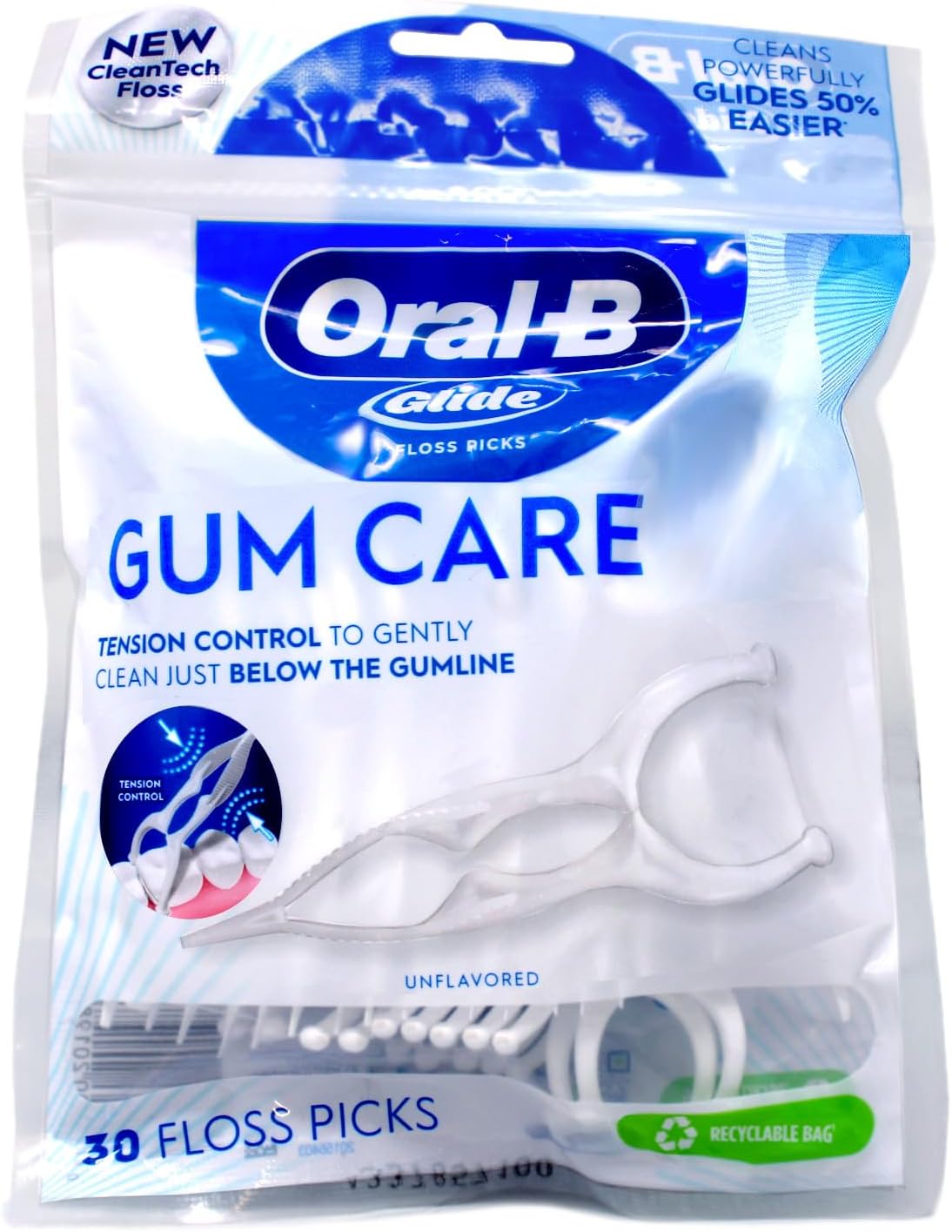 Glide Gum Care Floss Picks, Multi, Unflavored, 30 Count (Pack of 1)