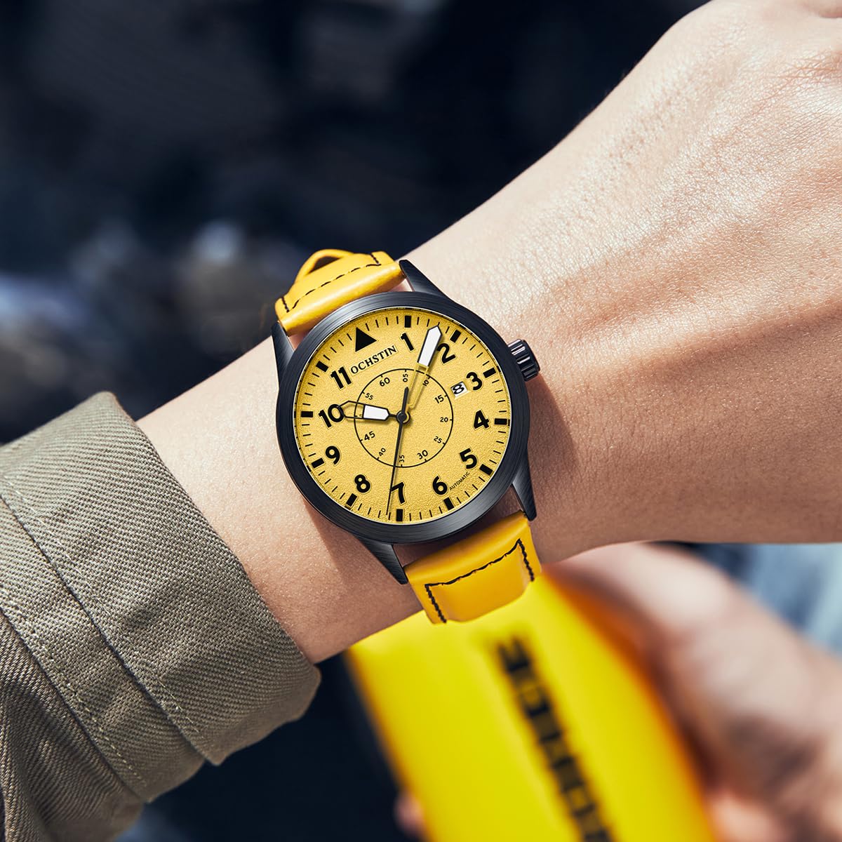 Reloj de pulsera mecánico automático para hombre, con fecha automática, militar, deportivo, con correa de cuero y correa de acero inoxidable