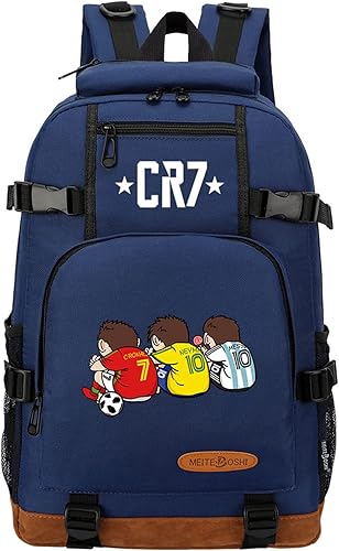 Cristiano Ronaldo - Mochila ligera CR7 de lona, mochila de viaje casual Messi Neymar para adolescentes, Azul, Mochilas Daypack
