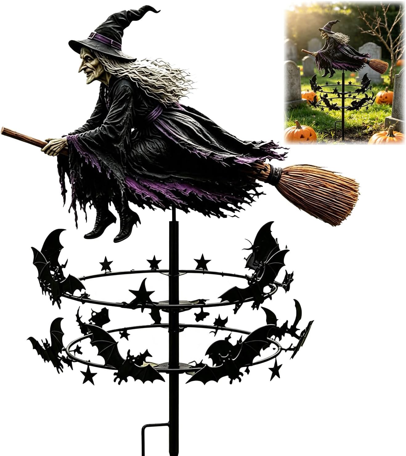 Enchanted Witch Garden Wind Spinner Metal Halloween Yard Art Metal Halloween Yard Art for Outdoor Garden Stake Decoration,Patio Pathway Fall Decorations,Halloween Lawn Ornament