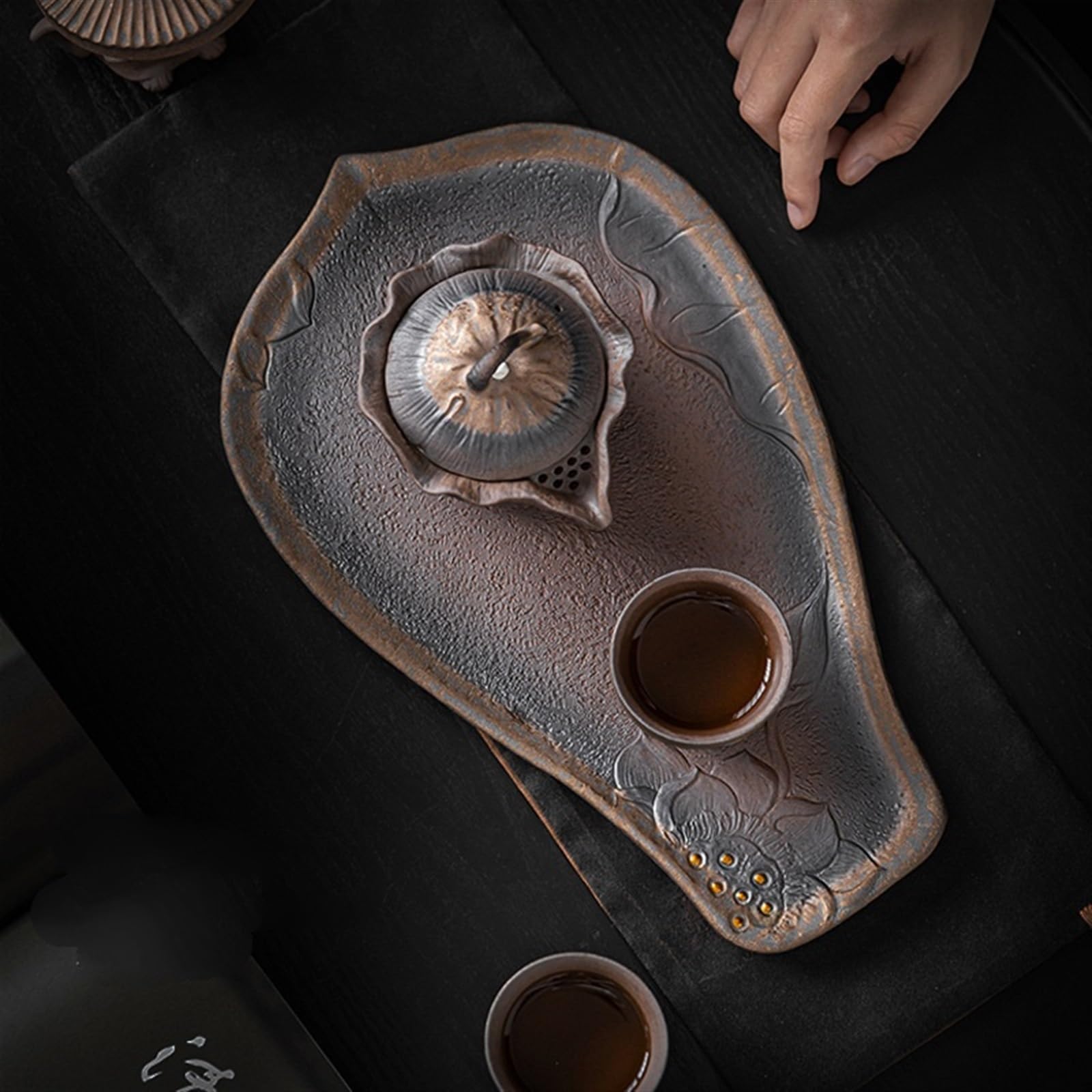 Bandeja de té Sencilla Bandeja para Juego de té Bandeja de cerámica con Burbujas secas Bandeja de té con Forma Creativa Pequeñas ofrendas de té Soporte para ollas con Cambio de Horno Retro