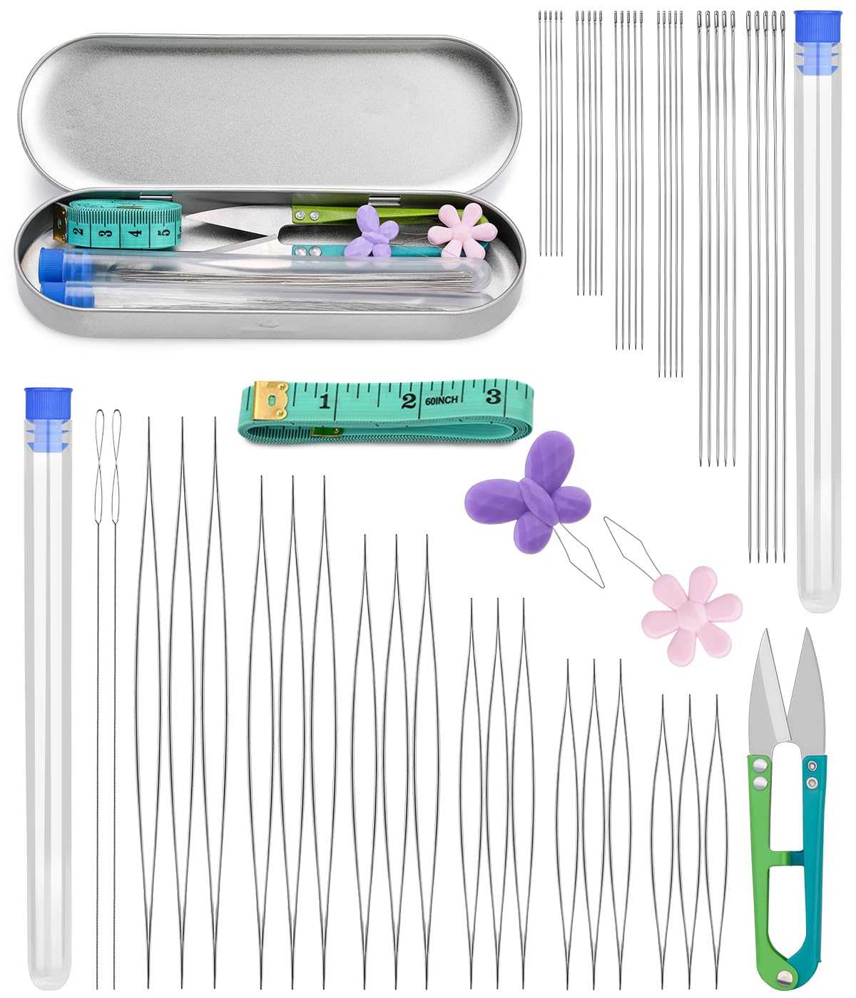 86 Pcs Beading Needle 6 Sizes Big Eye Beading Needles for Seed Beads