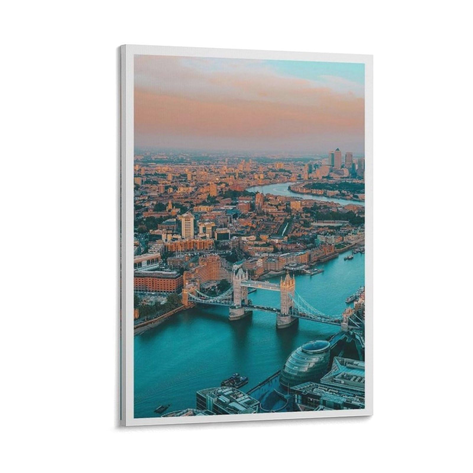 QOGDAF Poster colorato su tela di Londra, decorazione per camera da letto, ufficio, stanza, regalo, 30 x 45 cm
