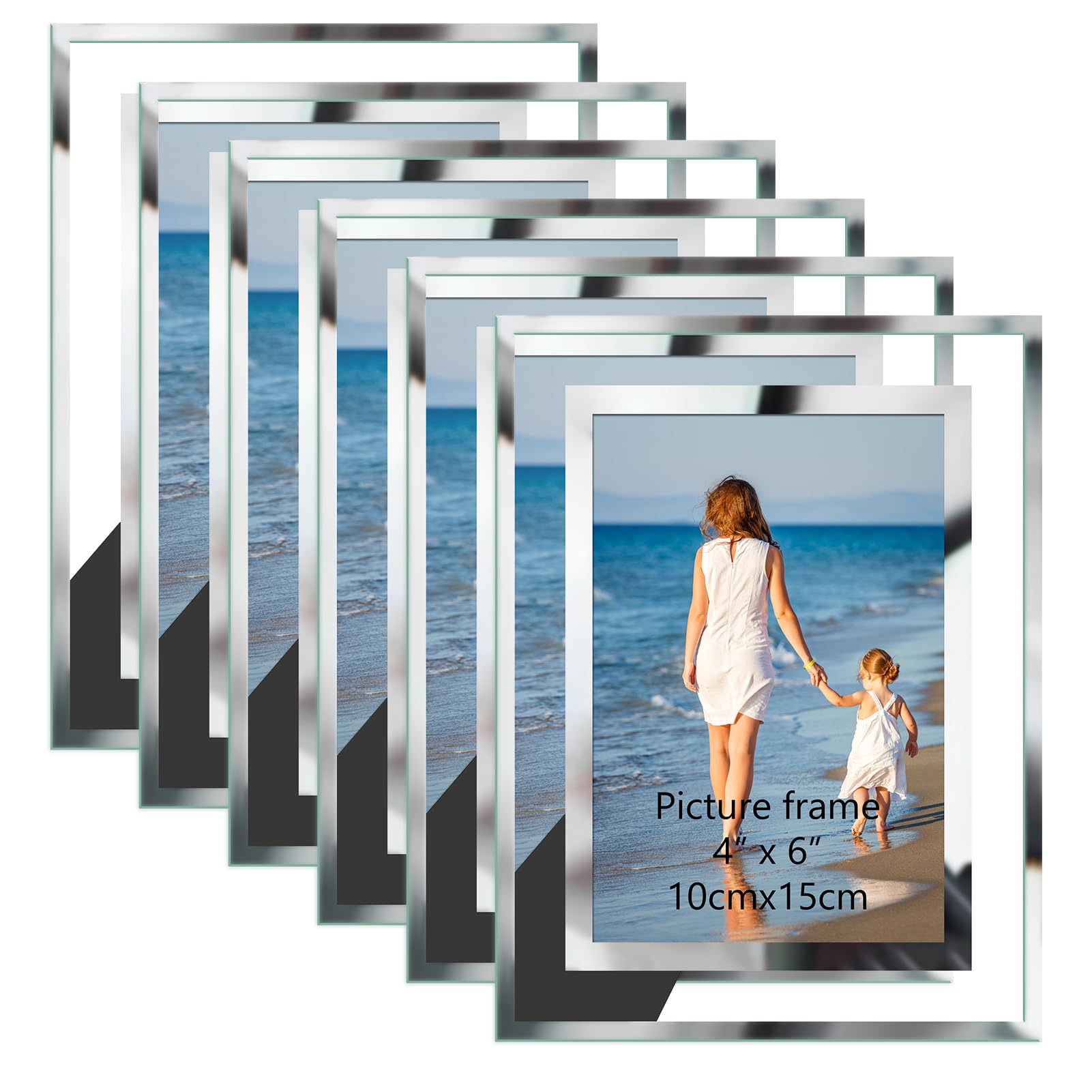 HoikwoBulk 4x6 Simple Elegant Picture Frames, 6 Packs Silver Photo Frames 4 by 6, Glass Wedding Frames 4x6, Clear Mirror Wedding Photo Frames, Only for Tabletop Display Vertically or Horizontally