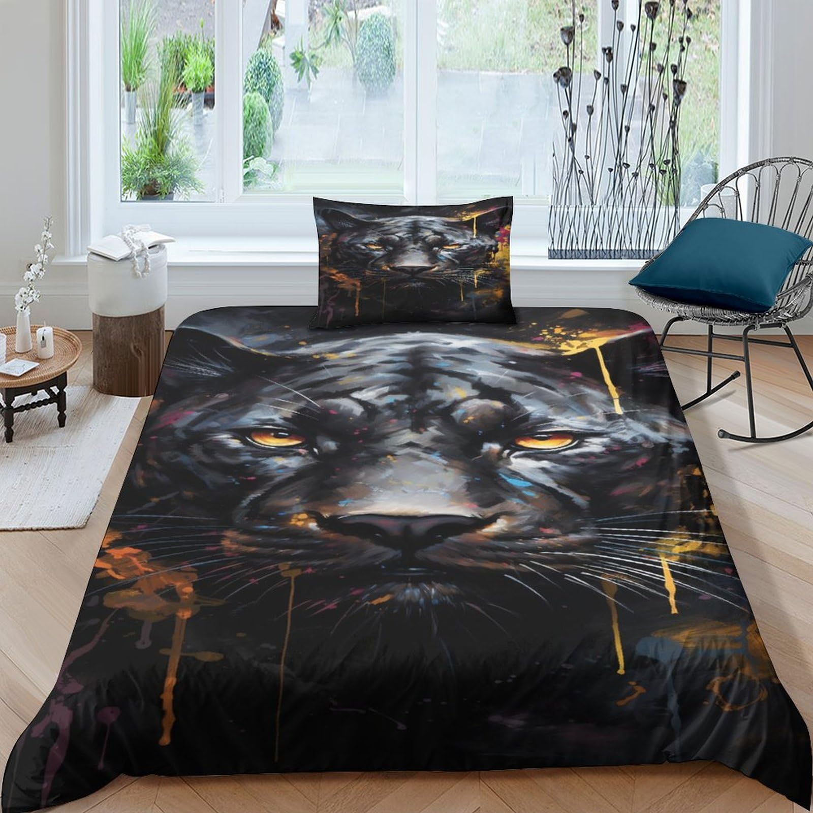 Housse de couette panthère noire 3D pour décorer une chambre d'enfant