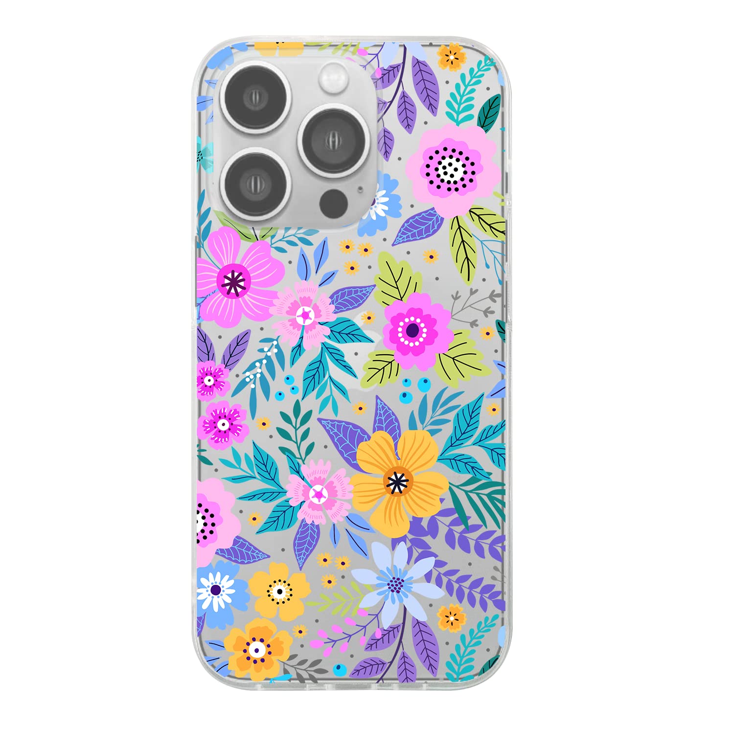 Blingy's for iPhone 14 Pro Case, Cute Floral Pattern Flower Style Art Design Transparent Soft TPU Protective Clear Case 6.1 inch (Various Yellow