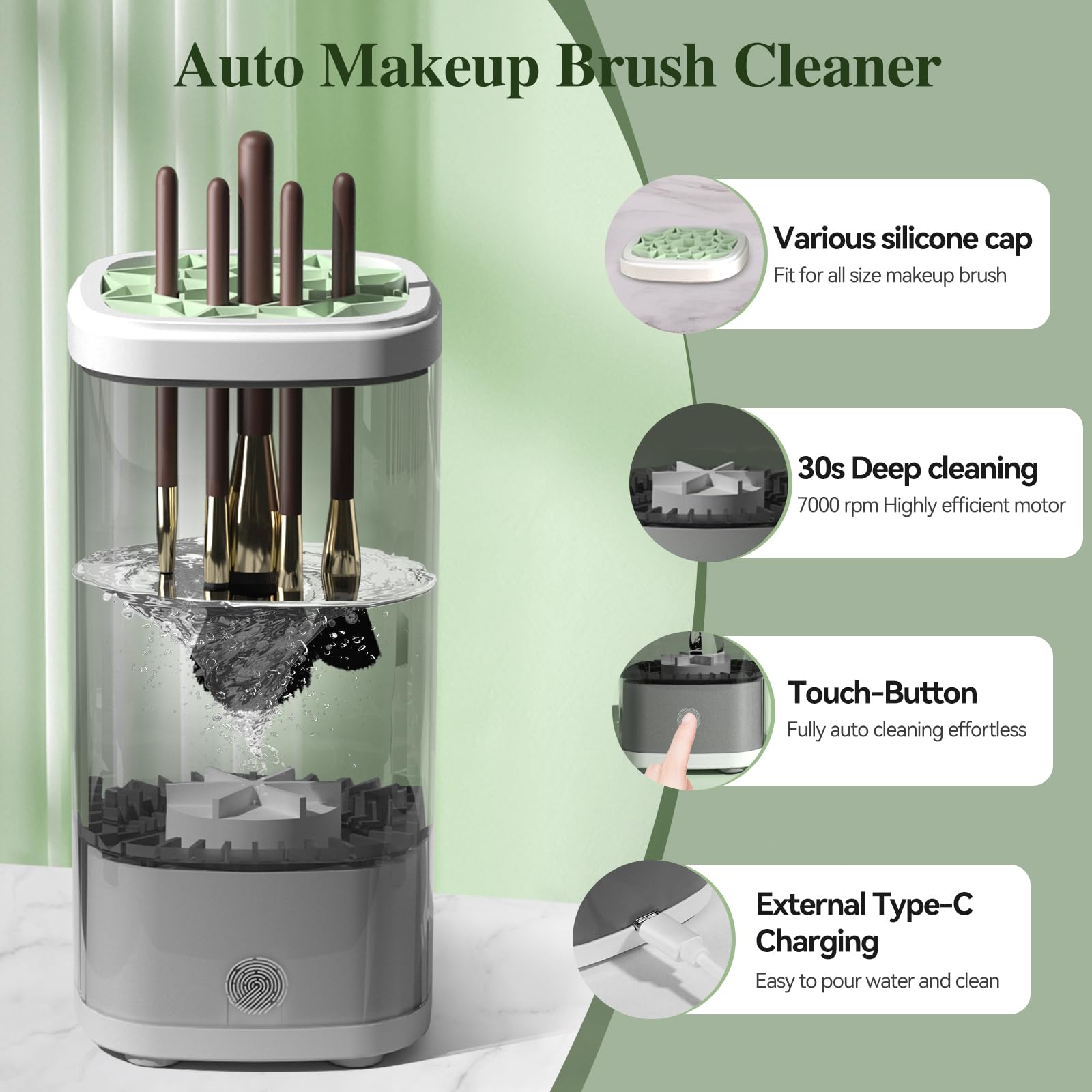 Electric Makeup Brush Cleaner Machine 2025 - Automatic Rotating Brush Washer with Deep Cleaning Technology, Portable Makeup Brush Cleaner for Travel, Home Use, Perfect Gifts for Women (Gray)