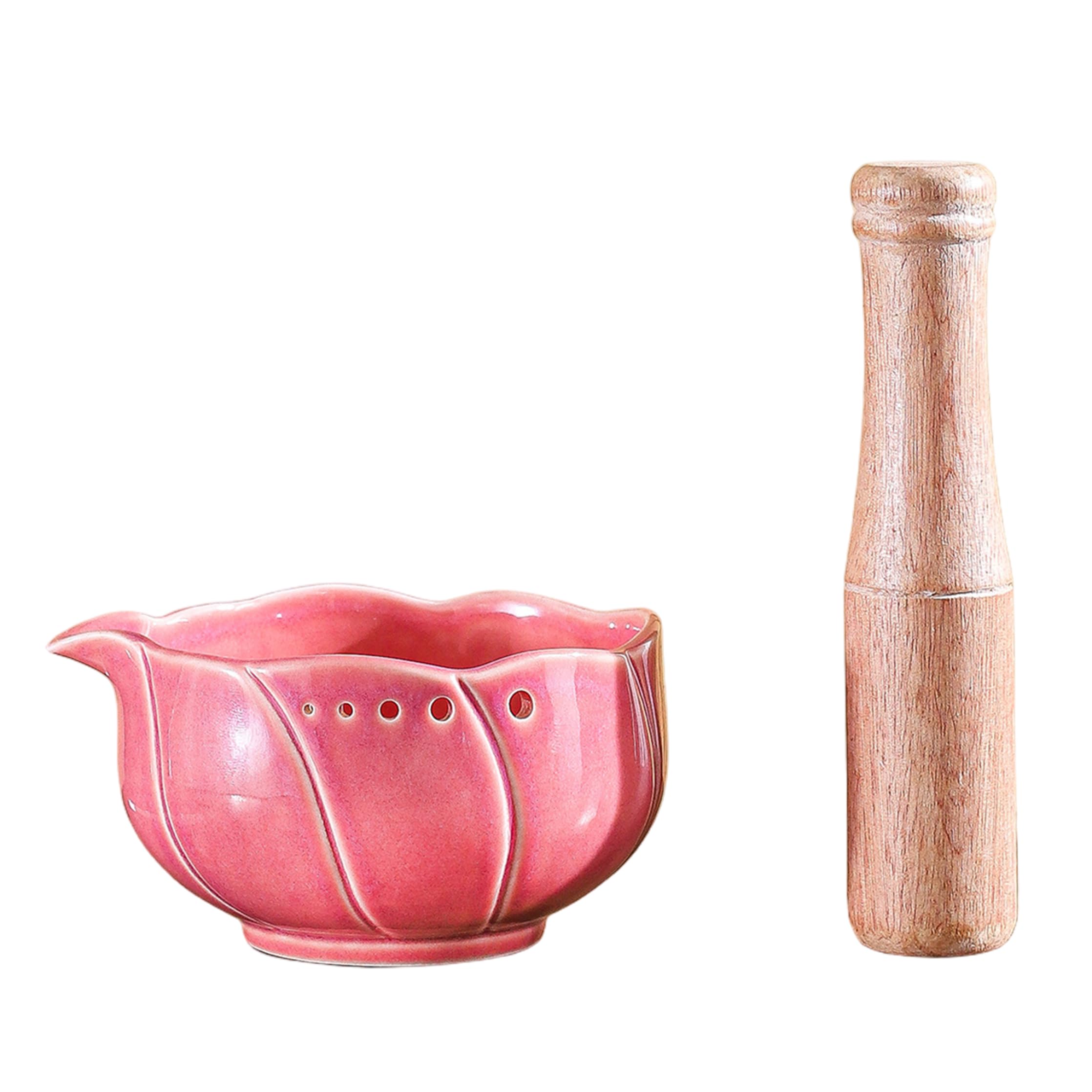 Otbushit Ceramic Garlic Grater Bowl with Herb Stripper Multi-function Petal-shaped Ceramic Grater Plate with Masher & Brush For Ginger