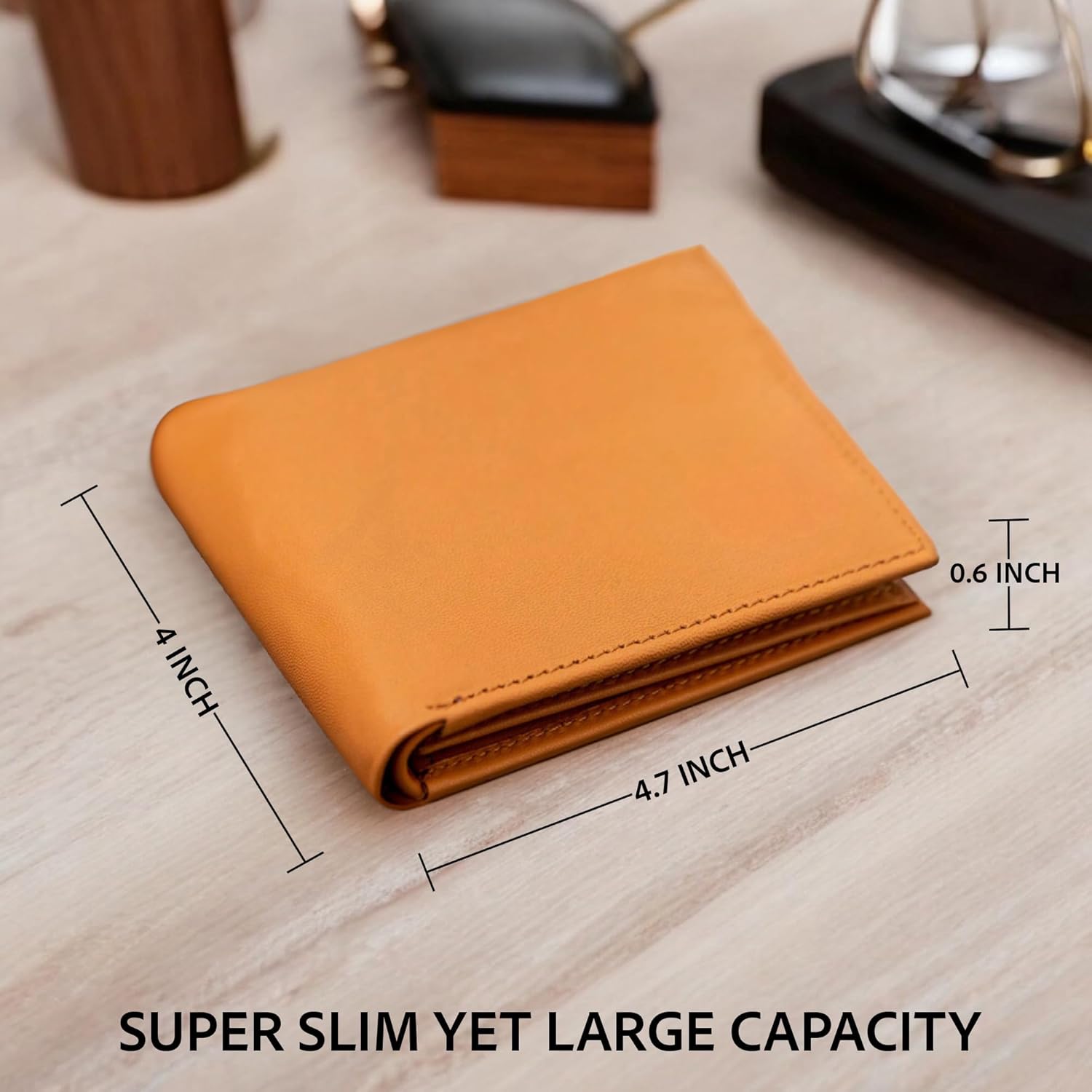 GIFTER Top Grain Leather Light Brown Men Wallet, Genuine Leather RFID Blocking Bifold Black Wallet Gift for Husband Boyfriend Groomsmen Dad Grandpa, Extra Capacity with 2 ID Windows