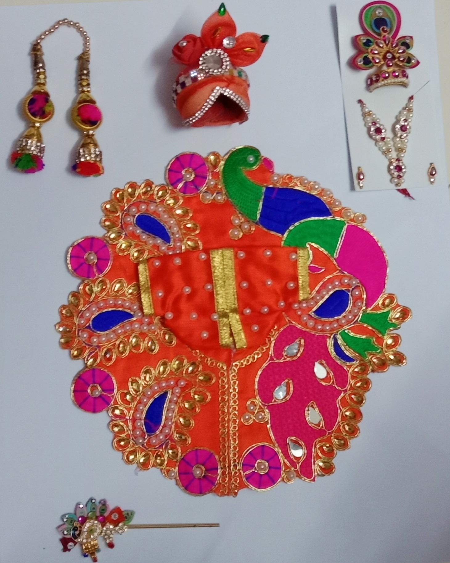 trend fashion Indian Handmade Laddu Gopal Dress Art Silk Krishna Poshak Deity Statue Clothes 1Mukuts, Mala,Shringar Deity Size 5 to 6 Inches (Green,NO. 4)