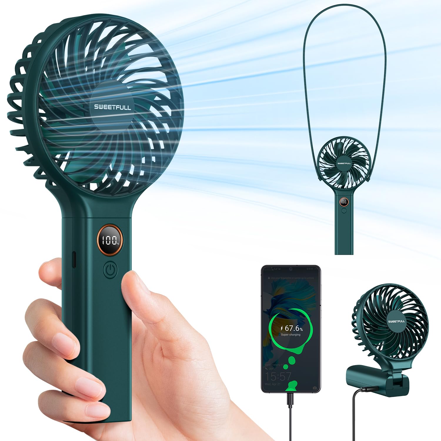 Amazon.com: SWEETFULL Handheld Fan,Portable Fan 5000mAh Personal Fan Small  Mini fan, Can charge cell phones,Desk Fan Hand Held Fan Rechargeable  Battery Operated Cooling Electric Fan for Office Travel : Home u0026 Kitchen