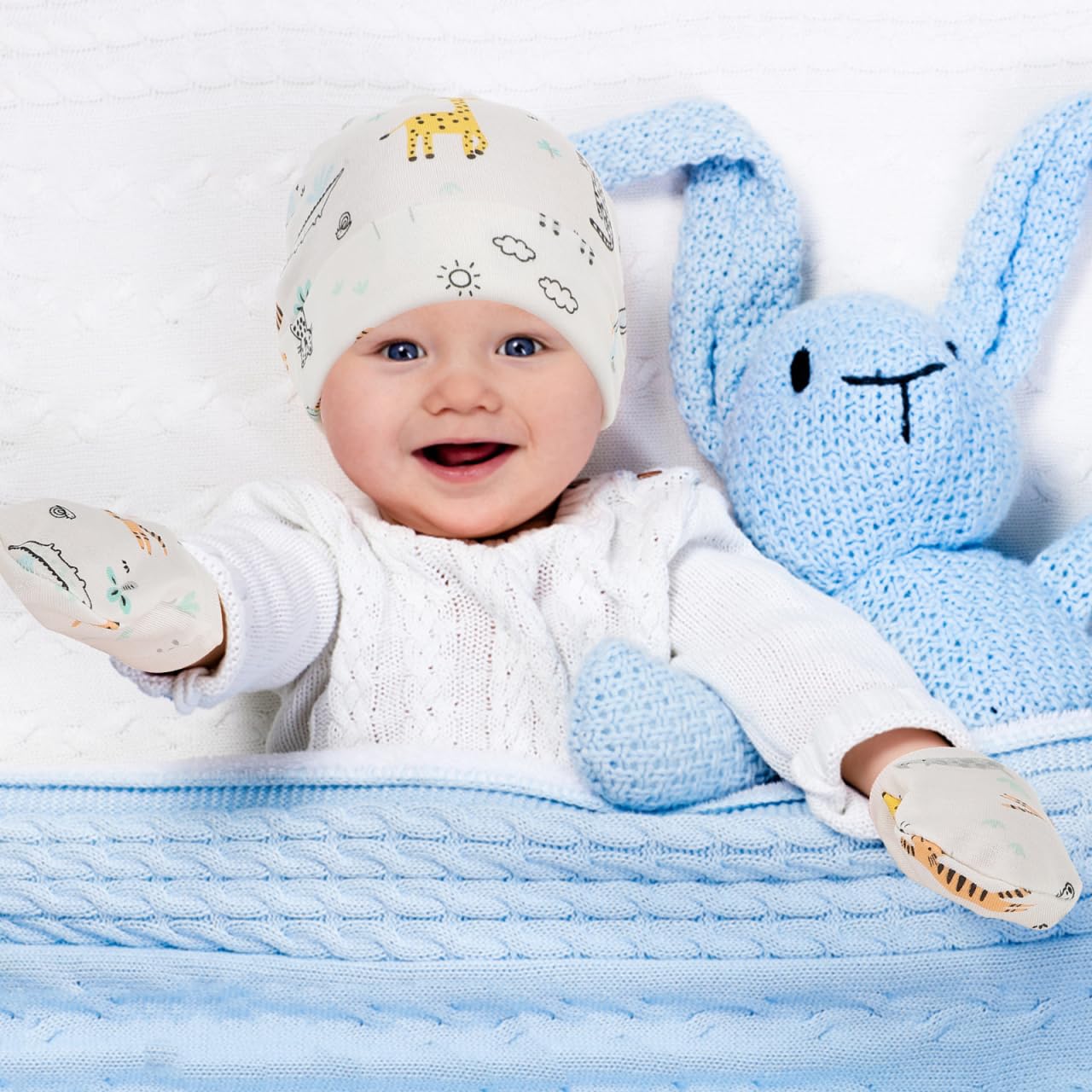 POPETPOP Ensemble Bébé 3 Pièces Anti-Griffure Et Couvre-Pieds Respirants Avec Chapeau Confortable Pour Nouveau-Né Protection Douce Et Chaleur Hivernale