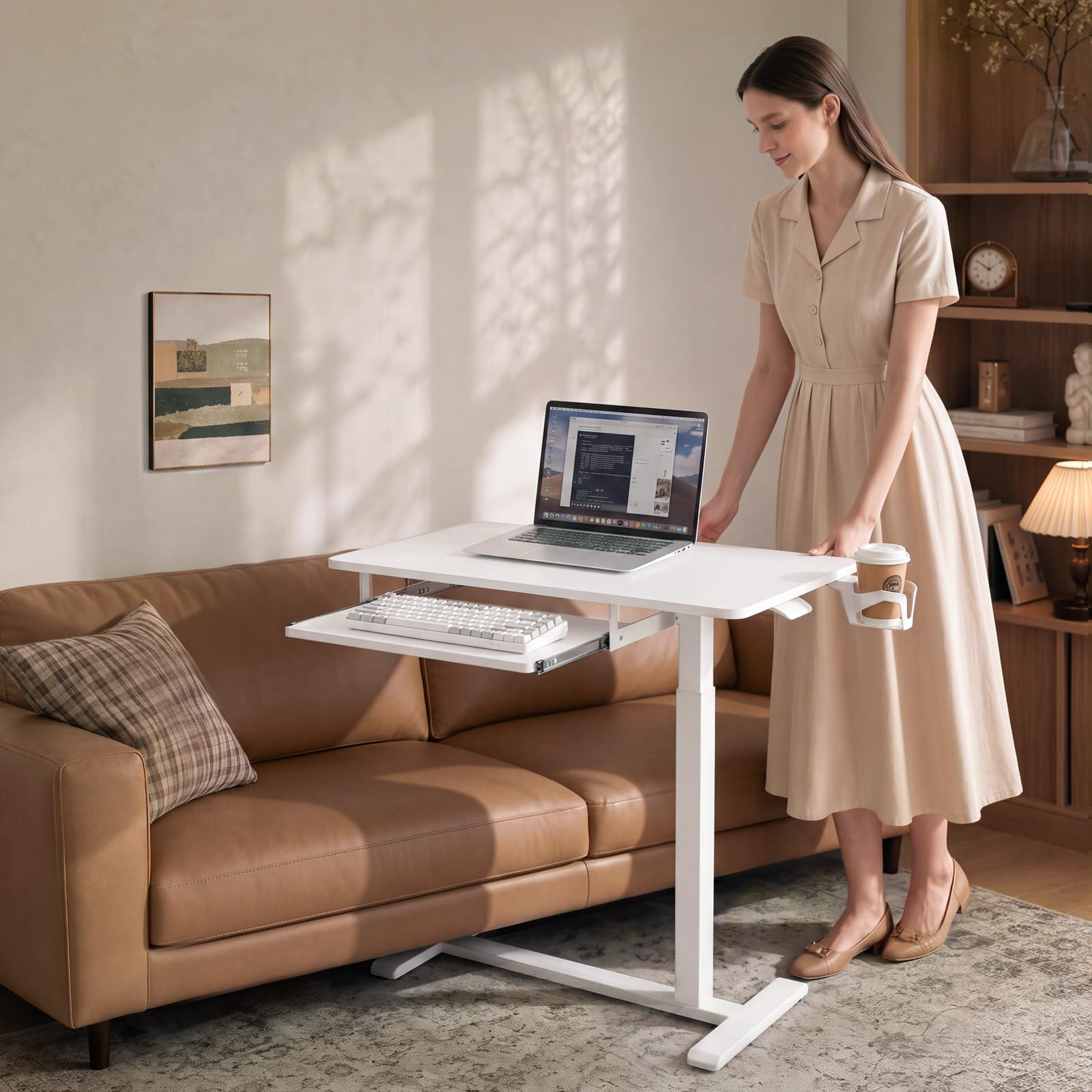 VEVOR Table de Lit à roulettes Cachées 80x45cm Plateau pour Clavier Blanche