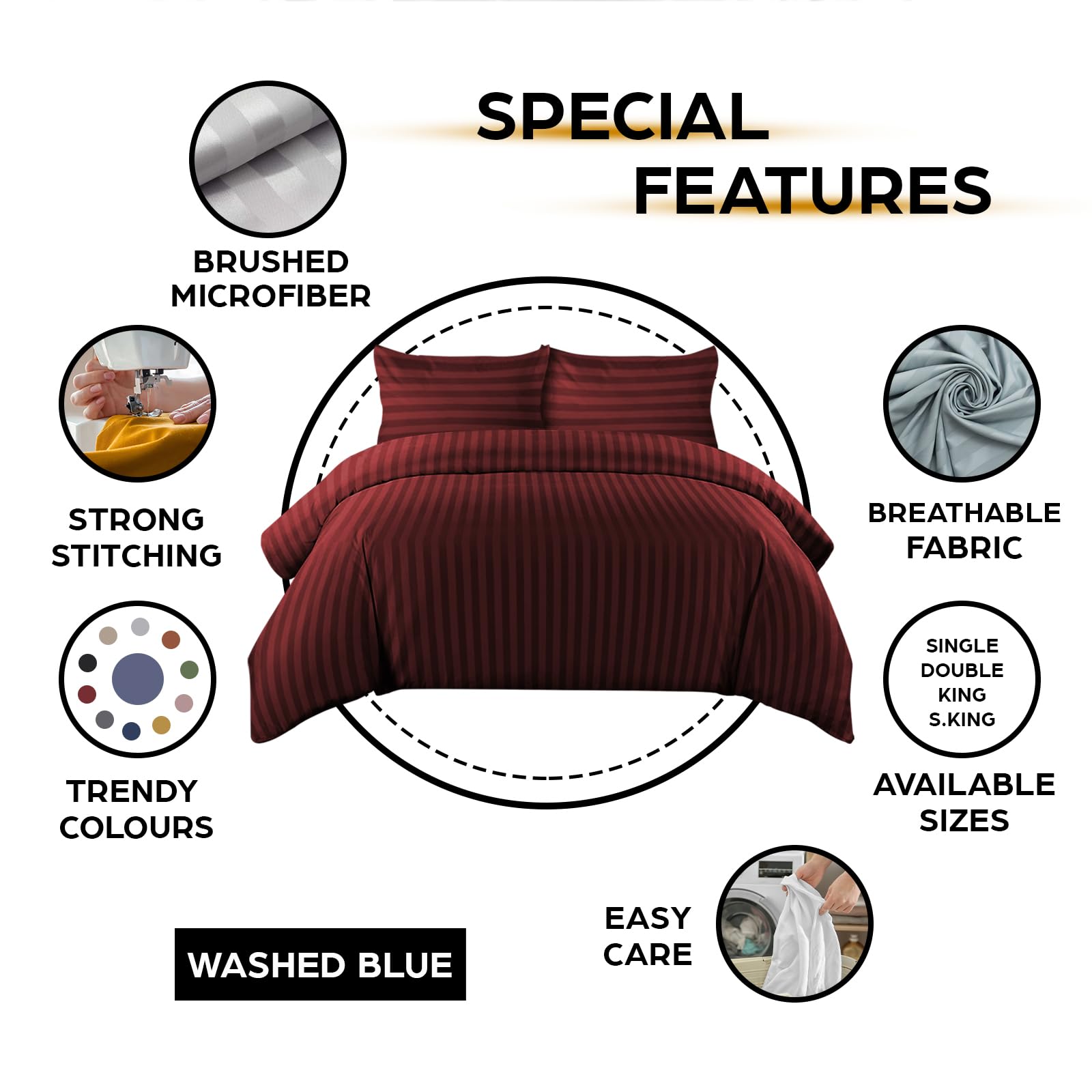 MOONLIGHT20015 Double Duvet Set 4 Piece Satin Stripe Duvet Cover Sets Soft Brushed Microfiber Bedding Sets with Fitted Sheet & 2 Pillow Cases (Burgundy - Image 4