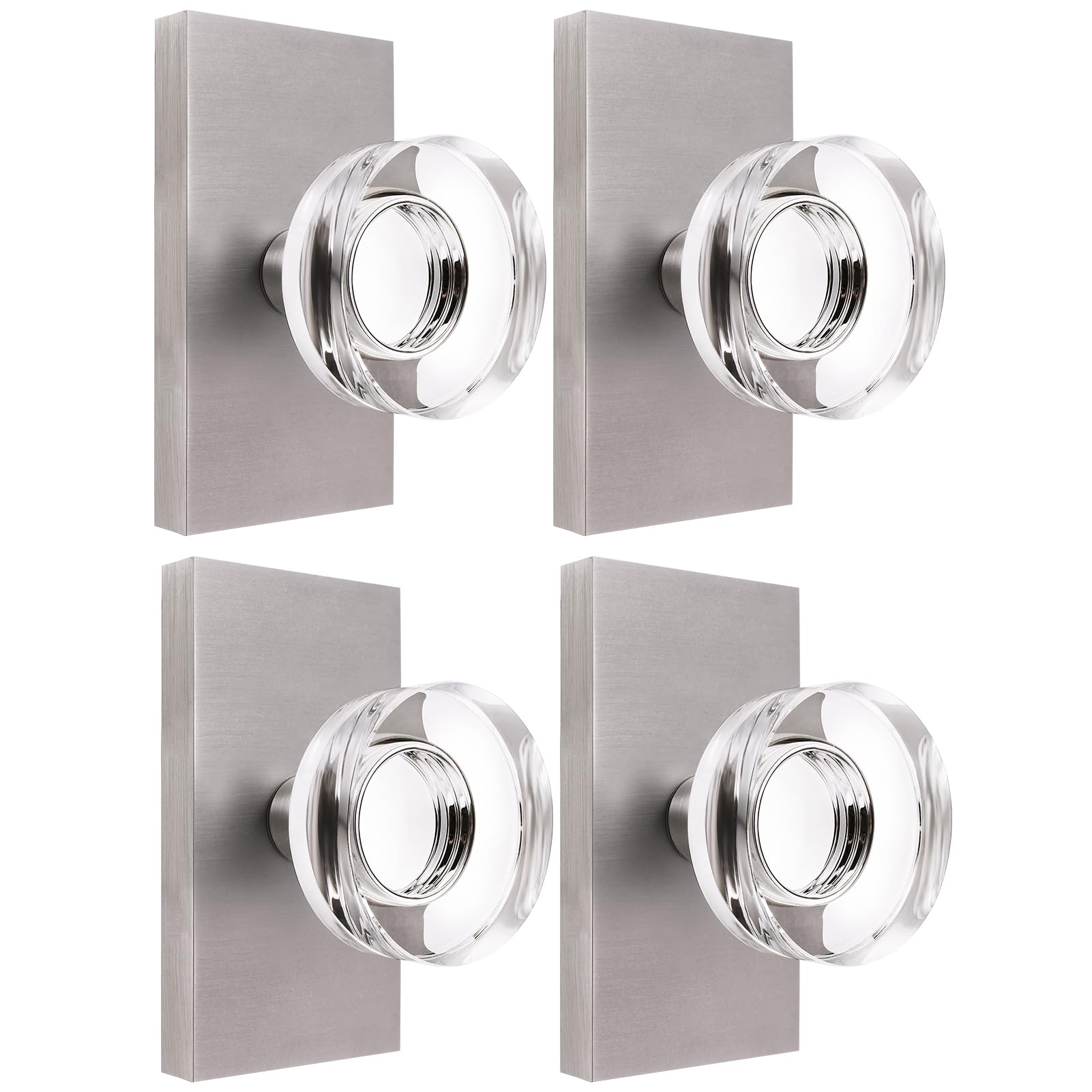 BonKuDoo 4 Pack Glass Dummy Door Knob Interior Brushed Nickel Crystal Dummy Door Knobs Door Handles for Bifold and Closet