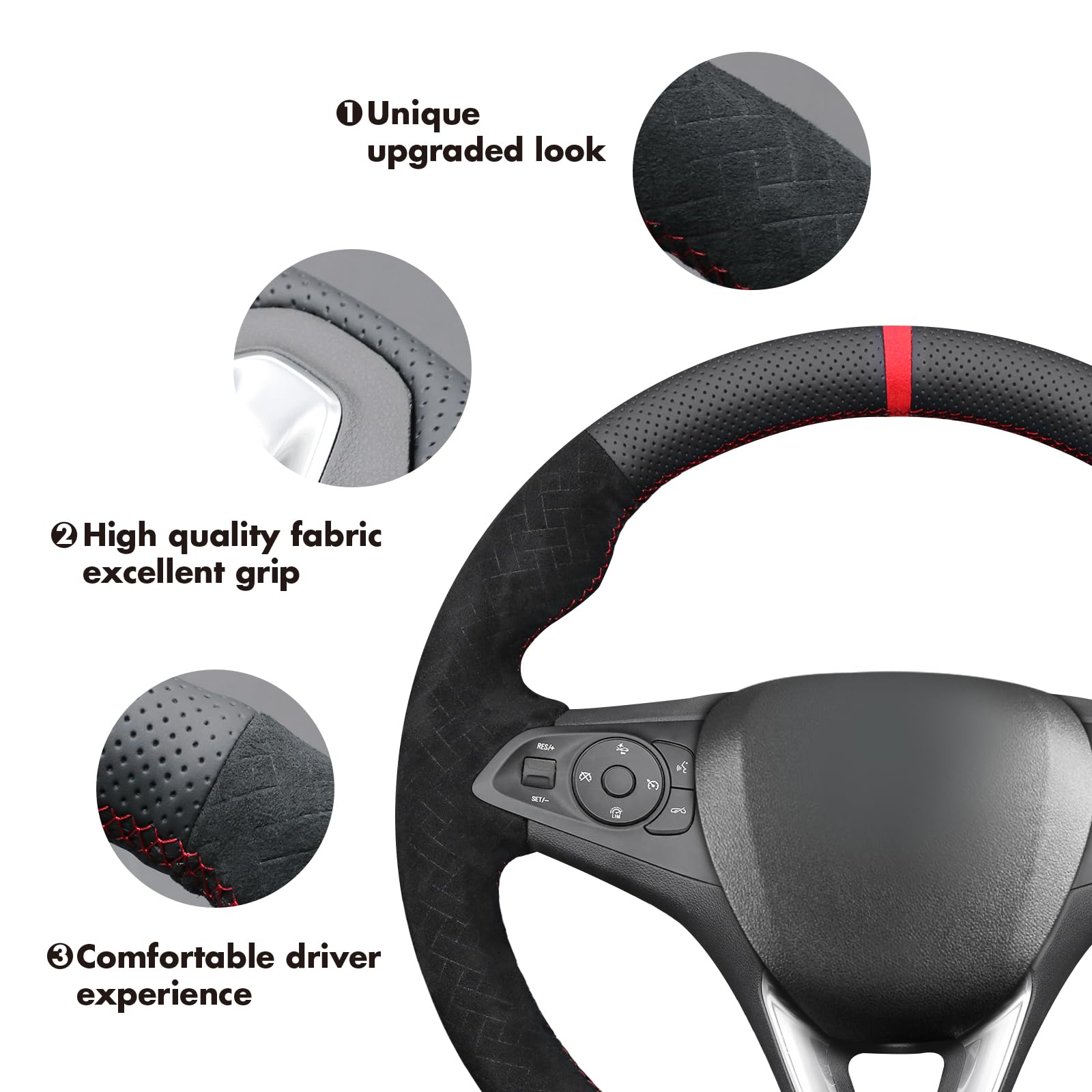 MEWANT Lenkradbezug Kompatibel mit Astra (K) / Corsa (E) / Crossland X/Grandland X Insignia (CT) B/Karl/Zafira (C) per Hand Nähen Lenkradschoner | Hand Nähen Lenkradschoner Atmungsaktiv Für Beheizte Lenkräder Langlebig