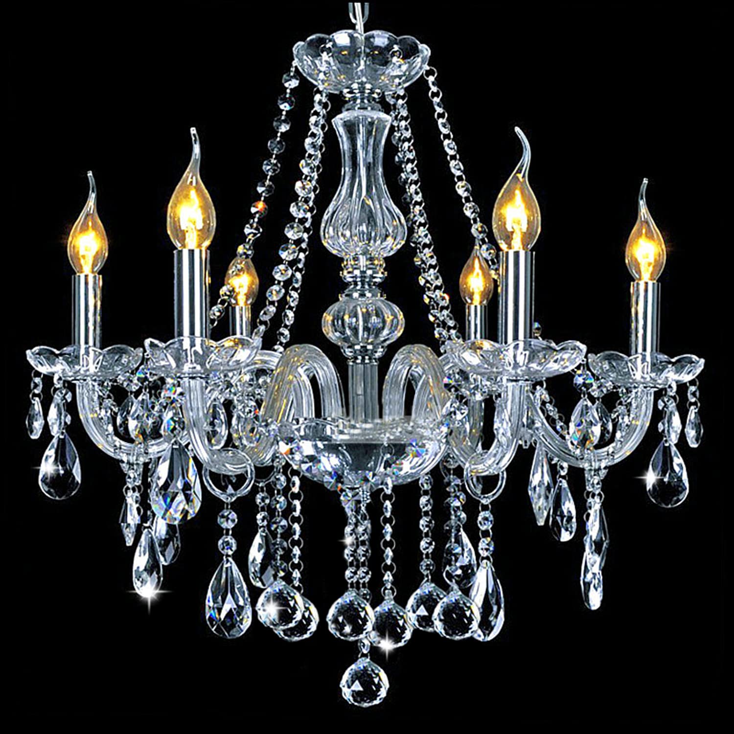 Lustre en Cristal Maria Theresa, Plafonnier en Verre Cristal K9 Transparent avec 6 Bras, Luminaires Suspendus Modernes et élégants pour Salle à Manger, Salon, Couloir, Escalier