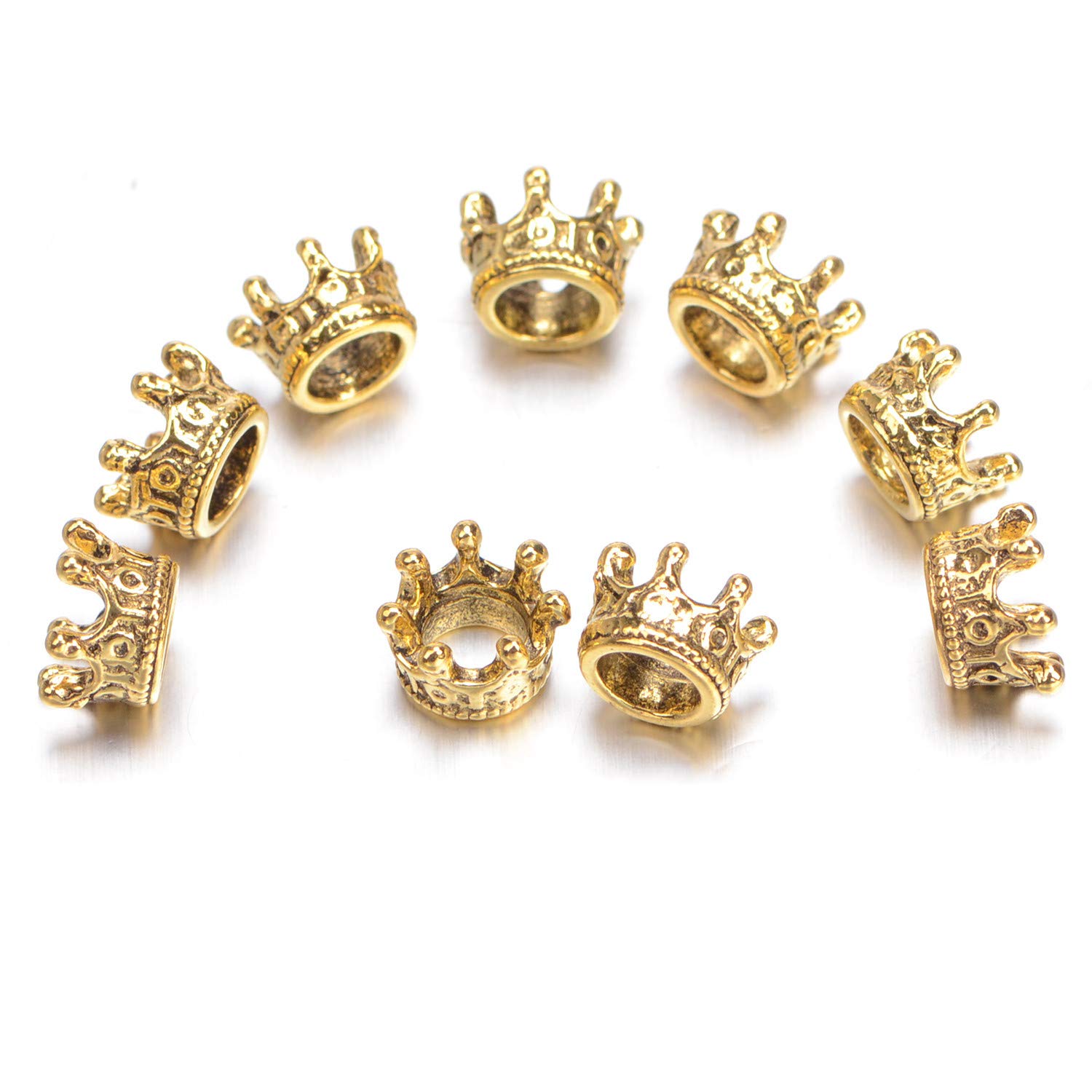 AD Beads 20 Pieces Solid Metal King & Queen Crown Big Hole Bracelet Connector Charm Beads 20 Pcs Queen Crown (Antique Gold)