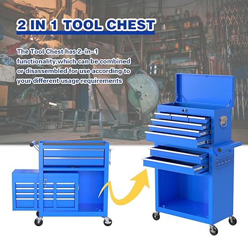 Miniatura 4 de Cofre de herramientas con ruedas de 8 cajones, gabinete de almacenamiento de herramientas extraíble de alta capacidad, caja de herramientas