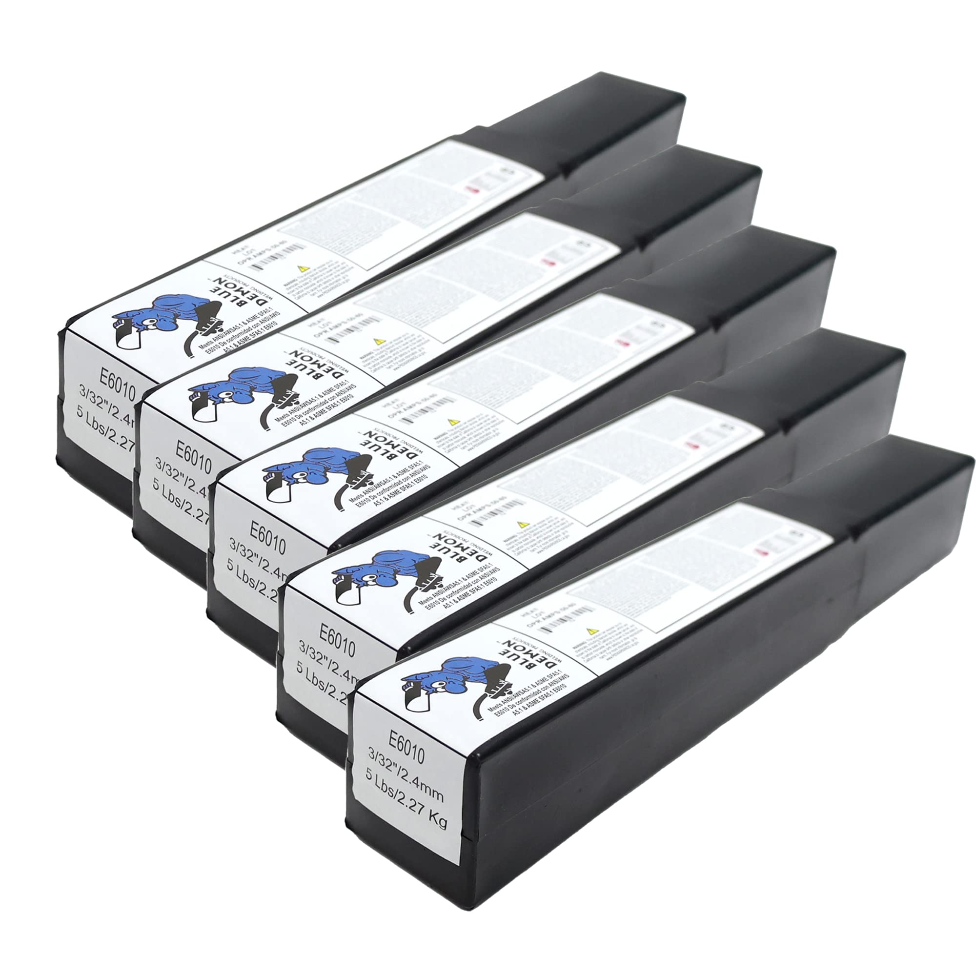 Blue Demon E6010 X 3/32” X 14” X 5LB X 5 Pack Carbon Steel Welding Electrode, Great for Pipe Welding, General Fabrication, Also Recommended for