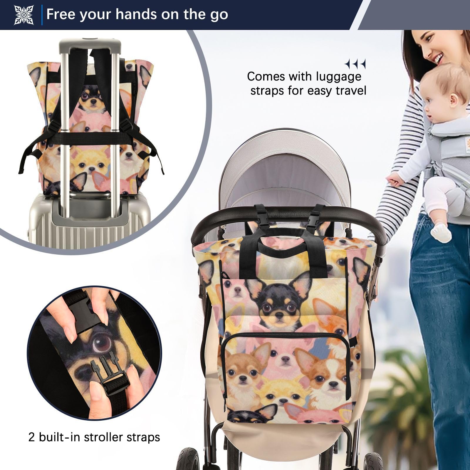 Zaino da viaggio per neonata/ragazzo colorato chihuahua ritratto vibrante