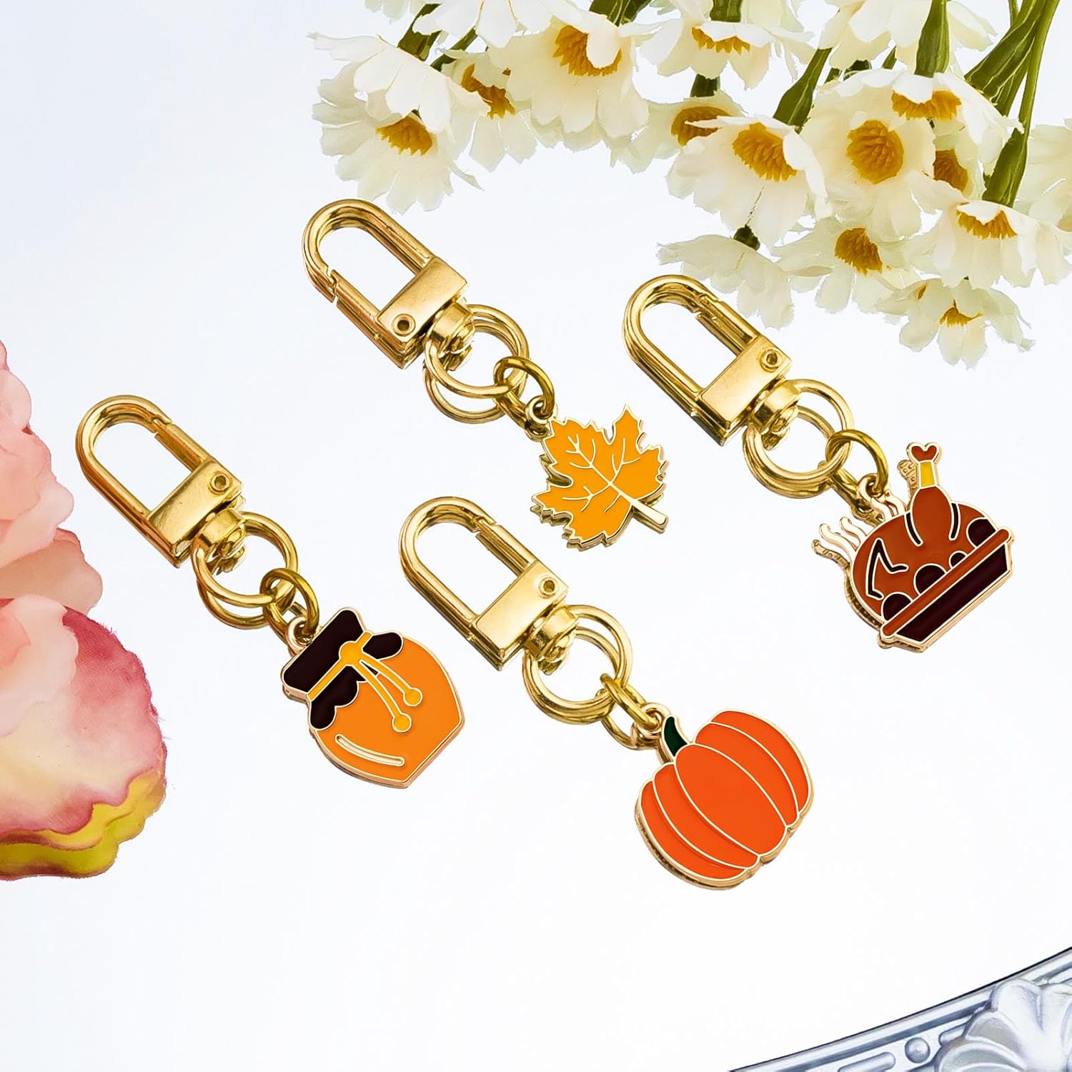 Ikacvb Thanksgiving Keychain 4pcs Fall Gifts For Women Friends Teen Girls Cute Keychains Bag Charms Thanksgiving Turkey Decoration For Purse Charm For Handbags Key Chains Women Cute Stuff - Image 4