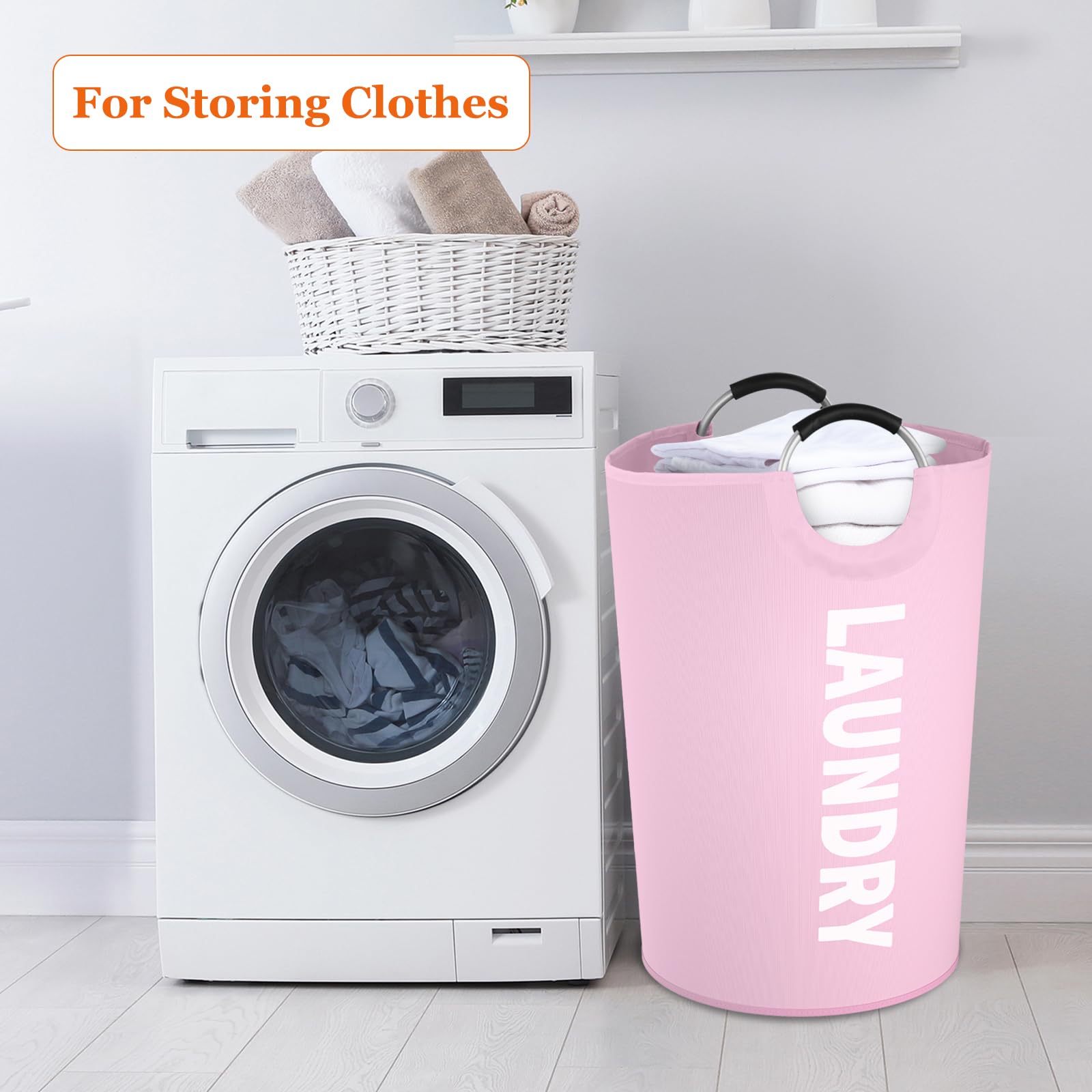 Extra Grandi Cesto Portabiancheria Sporca per Bagno, 125L Cesta Portabiancheria con Manico, Cesto per i Panni Sporchi Pieghevole, Portabiancheria Durevole per Lavanderia, Soggiorno, Rosa