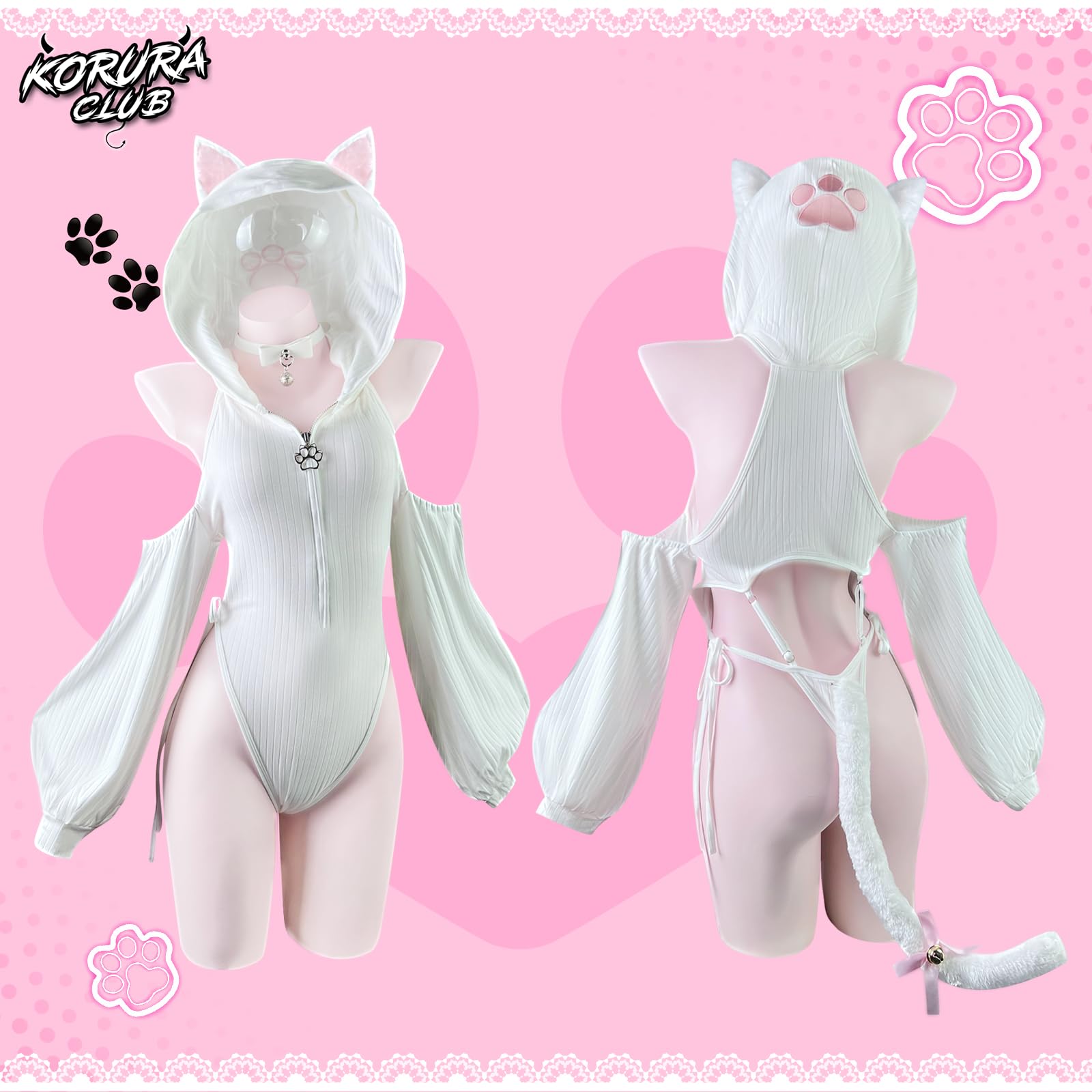 KORURACLUB Sexy Cat Maid Outfit Womens Lingerie Set Kitten Cat Claw Cosplay Sexy Sweater lingerie animal Cosplay lingerie: White Large-X-Large