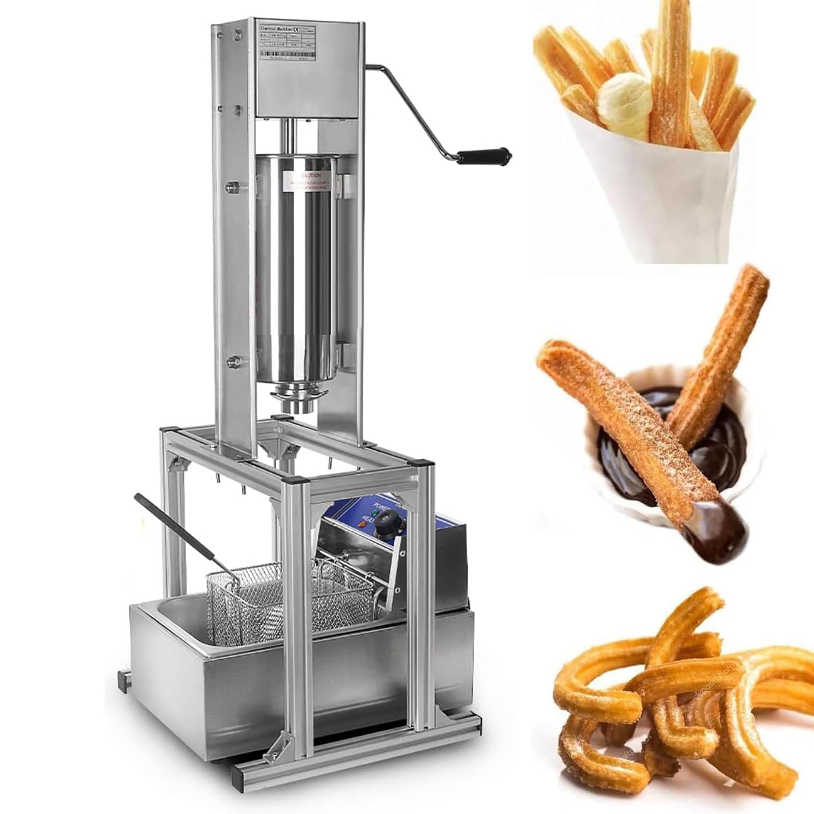 Aioneer Commercial Churro Machine, Manual Vertical Donut Maker With 6L Fryer, Stainless Steel Dessert Filler For Commercial Or Home Use